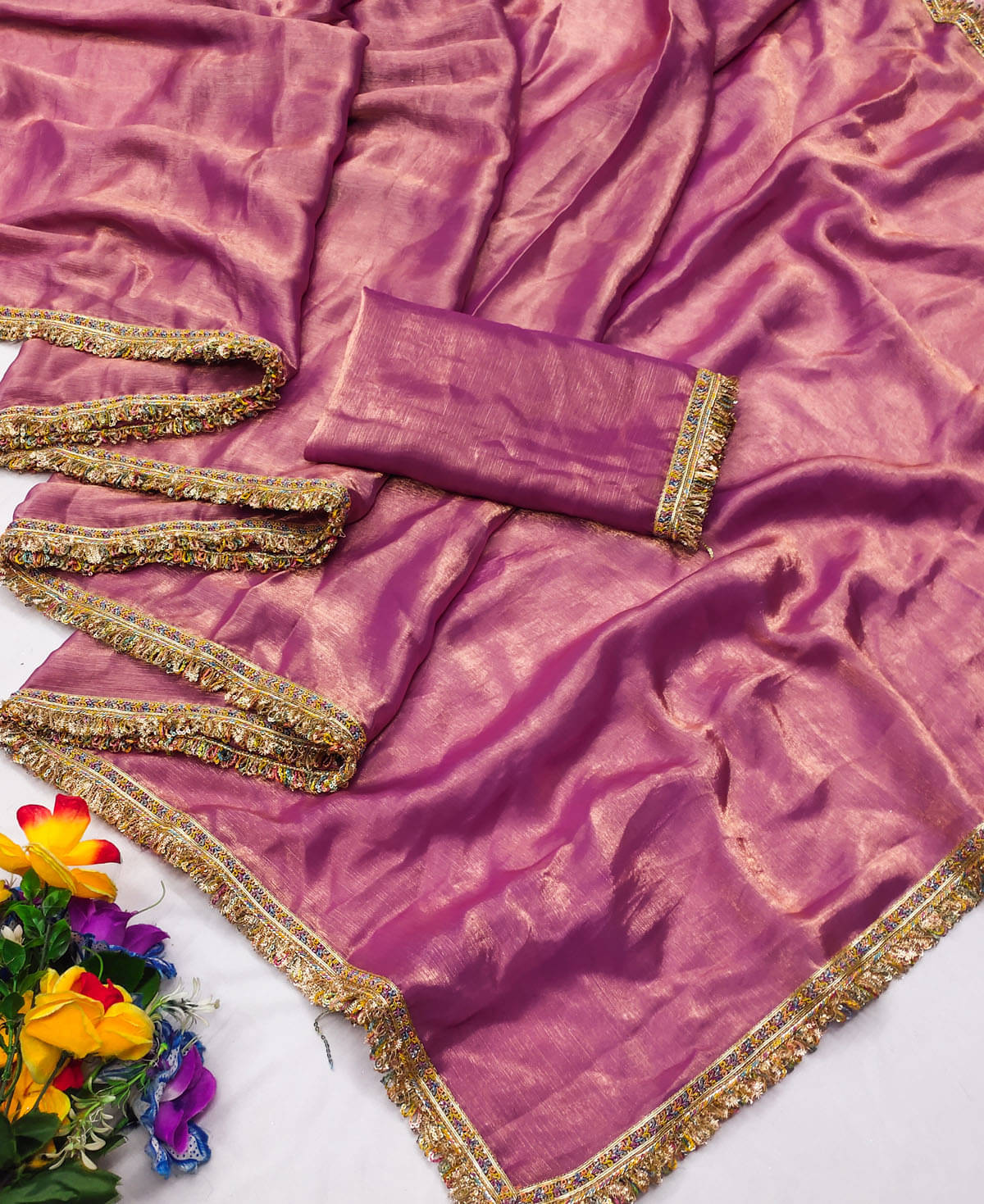     			BYUPRI Chiffon Solid Leheriya Saree With Unstitched Blouse Piece ( Pink )
