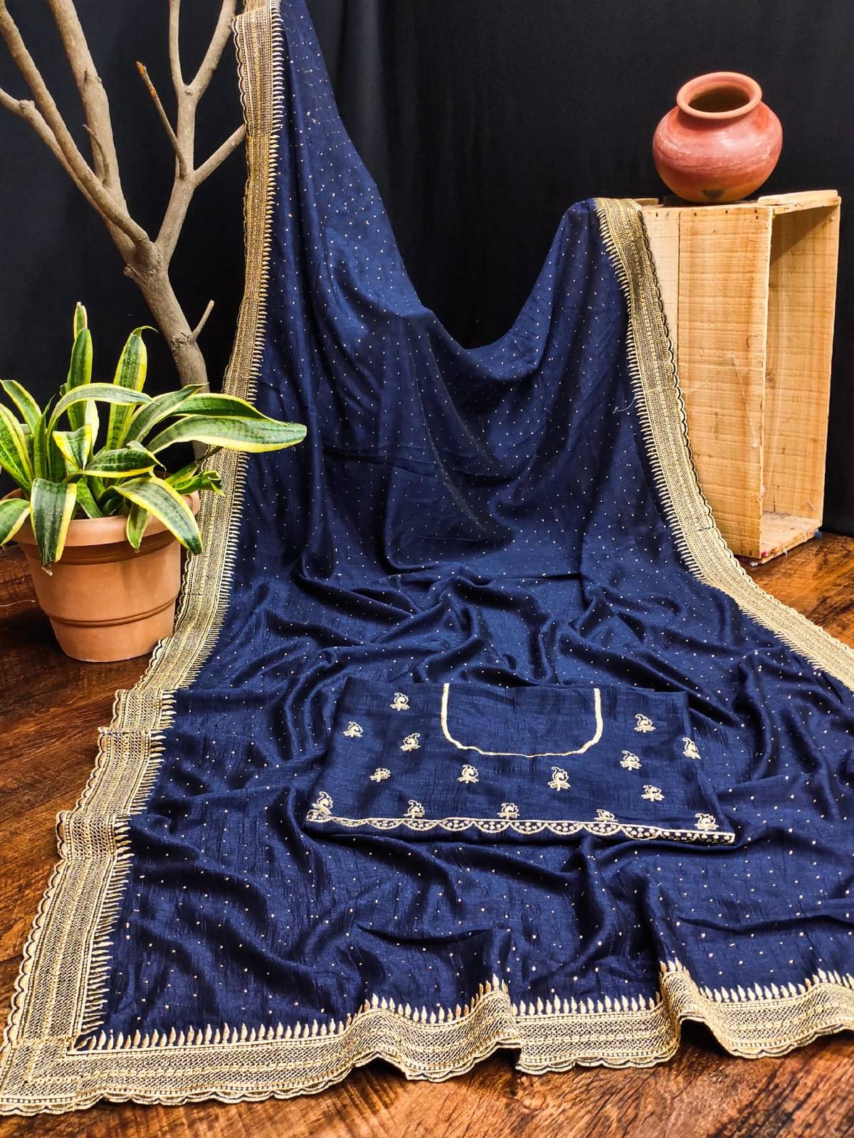 BYUPRI Silk Blend Embroidered Leheriya Saree With Unstitched Blouse Piece ( Blue ) BYUPRI Silk Blend Embroidered Leheriya Saree With Unstitched Blouse Piece ( Blue )