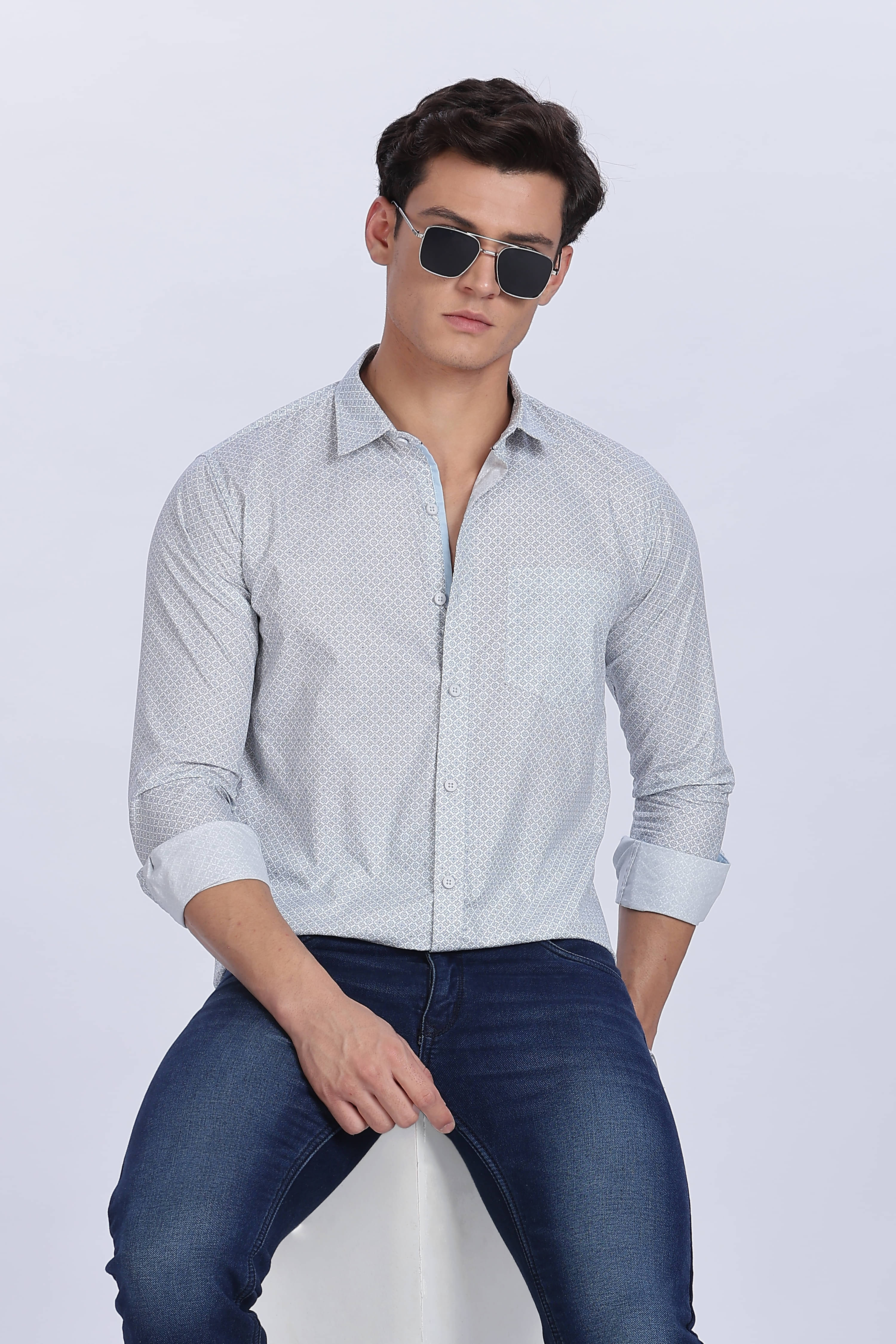    			COLOR HUNT 100% Cotton Regular Fit Printed Full Sleeves Men's Casual Shirt - Light Blue ( Pack of 1 )