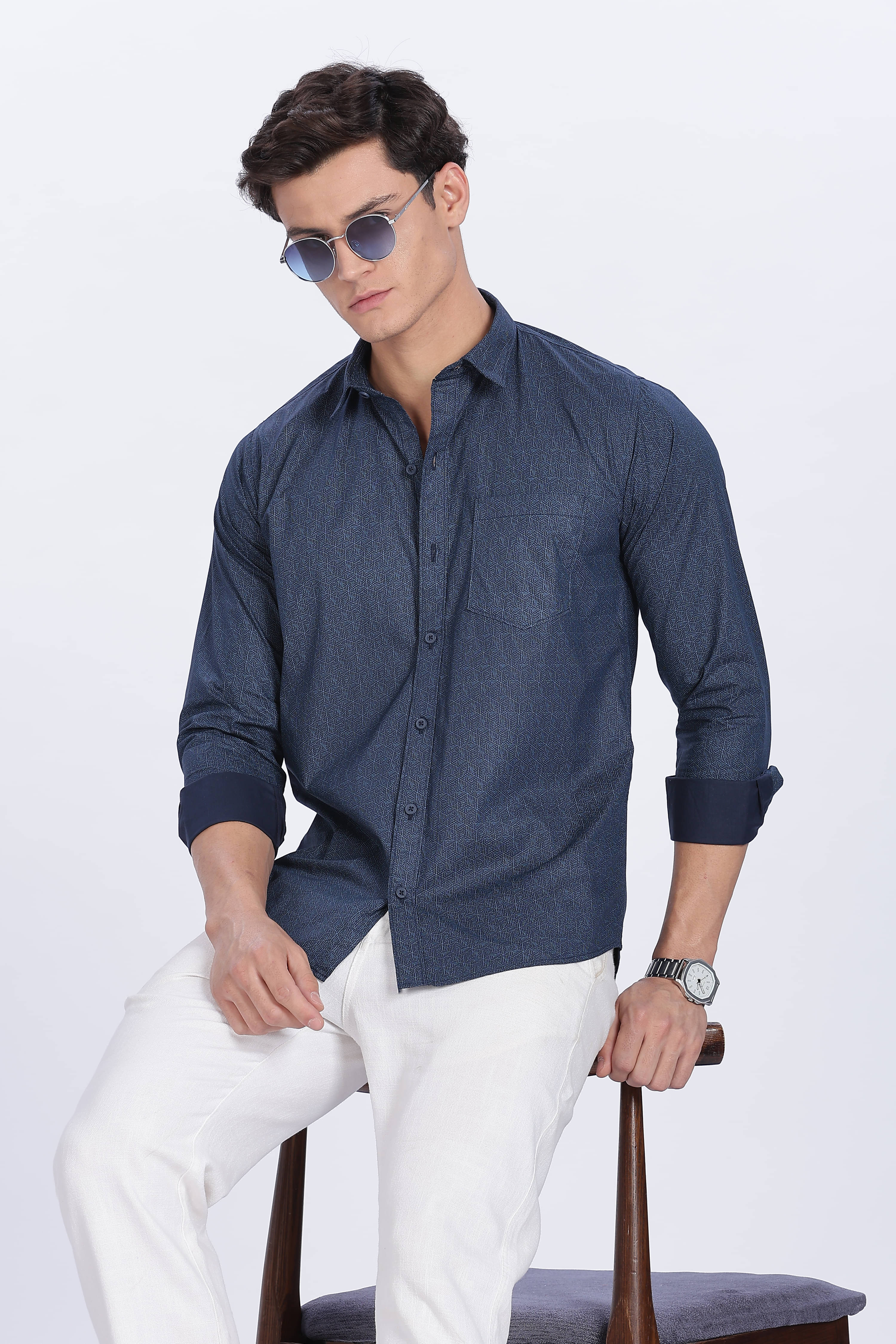 COLOR HUNT 100% Cotton Regular Fit Self Design Full Sleeves Men's Casual Shirt - Dark Blue ( Pack of 1 ) COLOR HUNT 100% Cotton Regular Fit Self Design Full Sleeves Men's Casual Shirt - Dark Blue ( Pack of 1 )