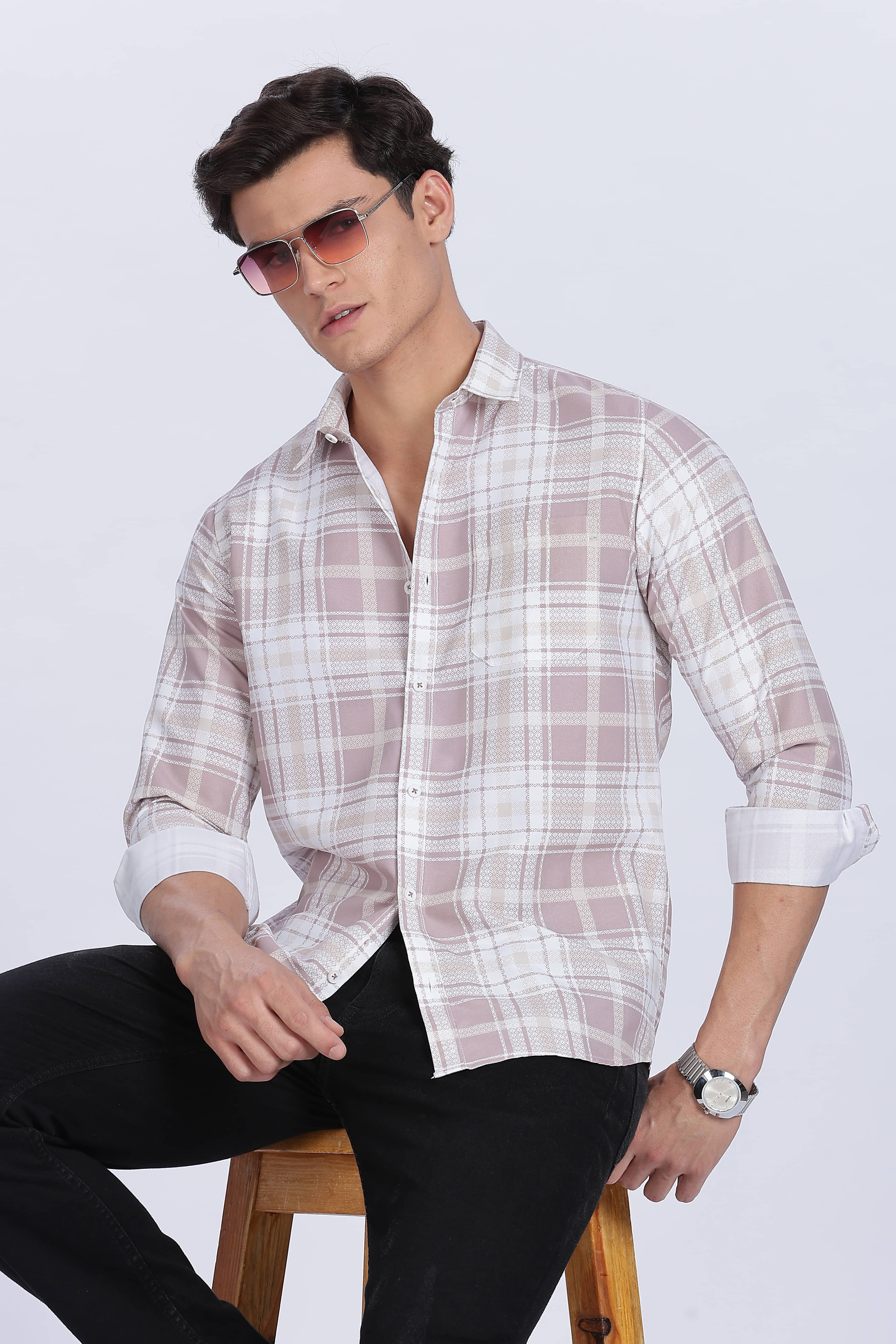    			COLOR HUNT Cotton Blend Regular Fit Self Design Full Sleeves Men's Casual Shirt - Multi ( Pack of 1 )