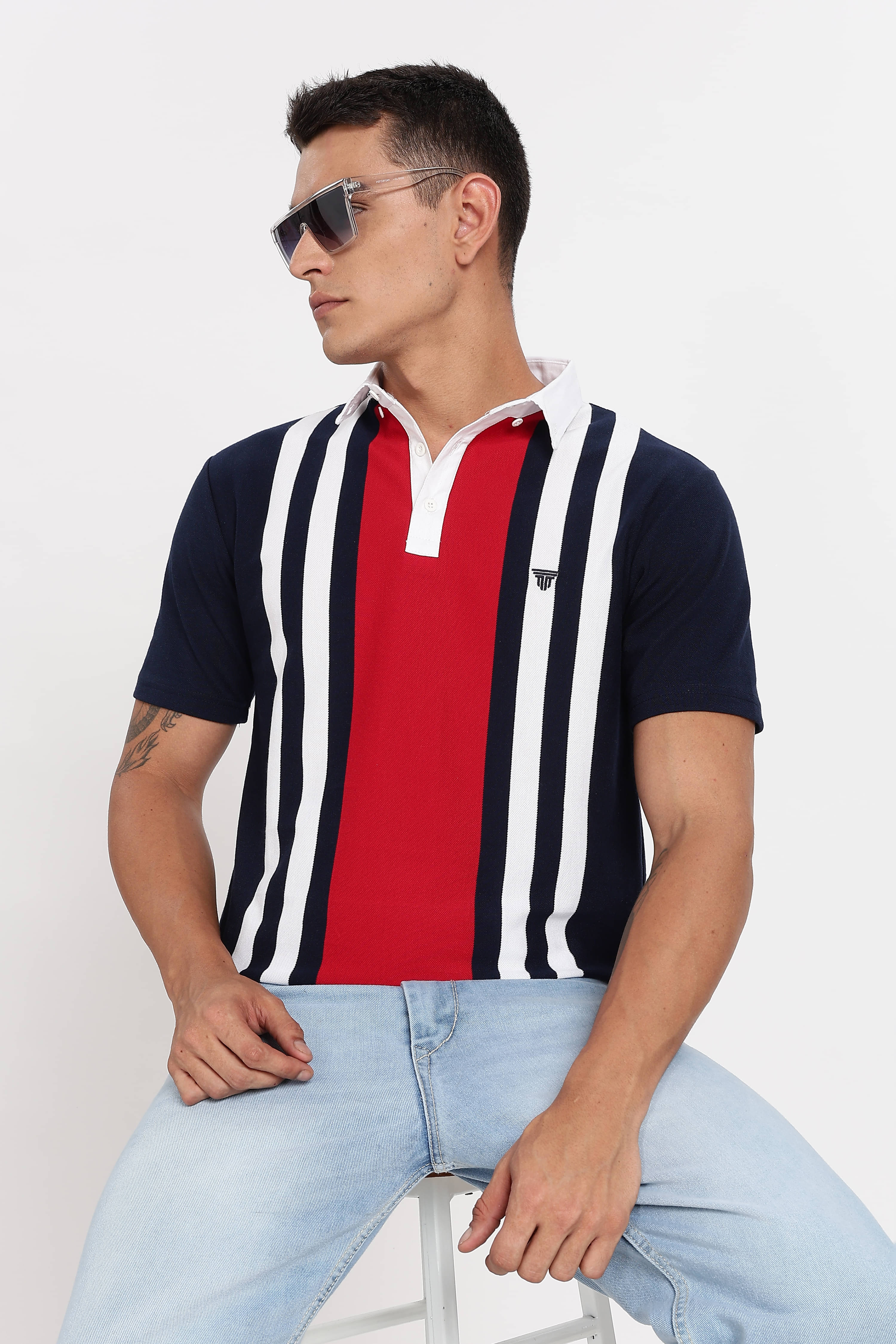     			COLOR HUNT Men Cotton Blend Slim Fit Striped Polo T Shirt ( Multicolor )