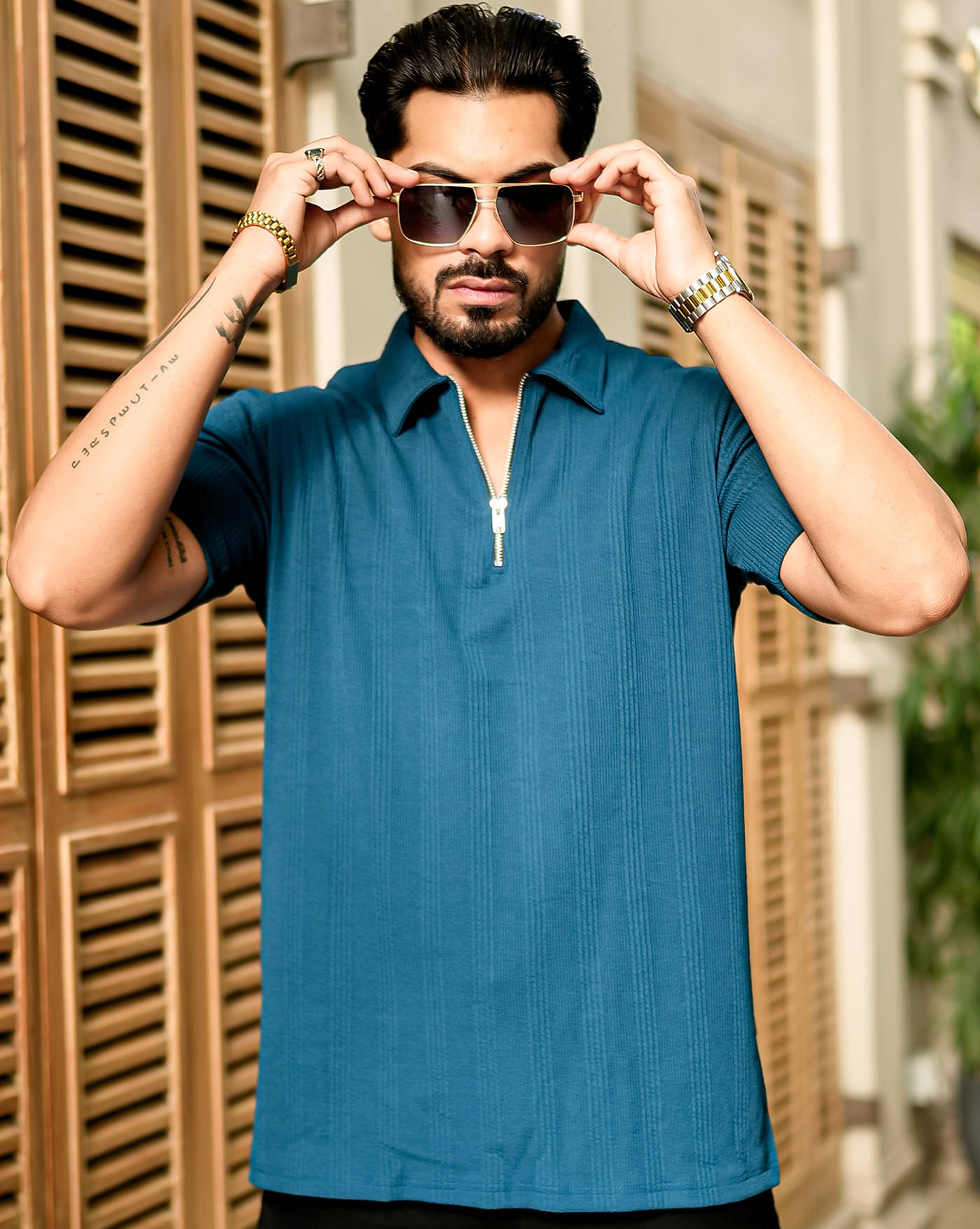 ENITOR Men Cotton Blend Regular Fit Printed T-Shirt ( Teal Blue ) ENITOR Men Cotton Blend Regular Fit Printed T-Shirt ( Teal Blue )