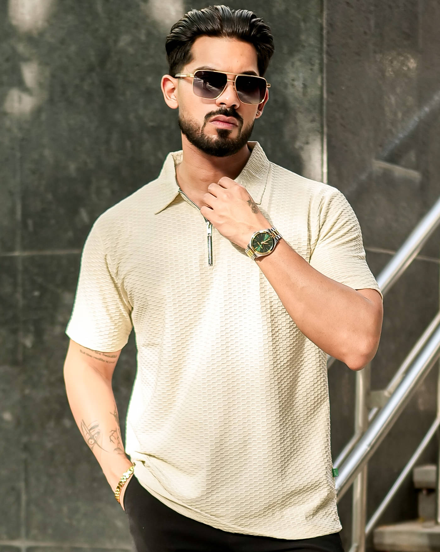     			ENITOR Men Cotton Blend Regular Fit Printed T-Shirt ( Beige )