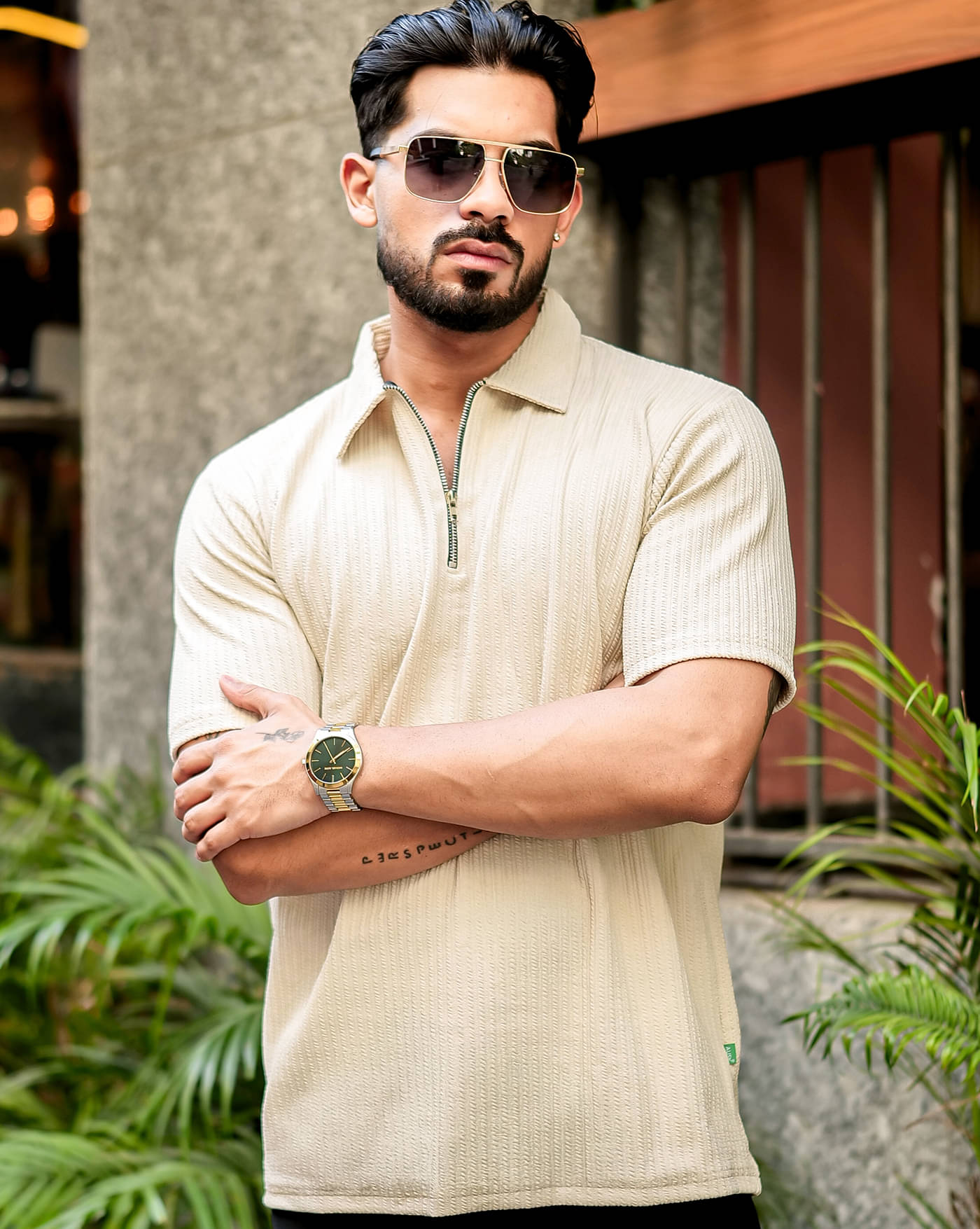 ENITOR Men Cotton Blend Regular Fit Printed T-Shirt ( Beige ) ENITOR Men Cotton Blend Regular Fit Printed T-Shirt ( Beige )
