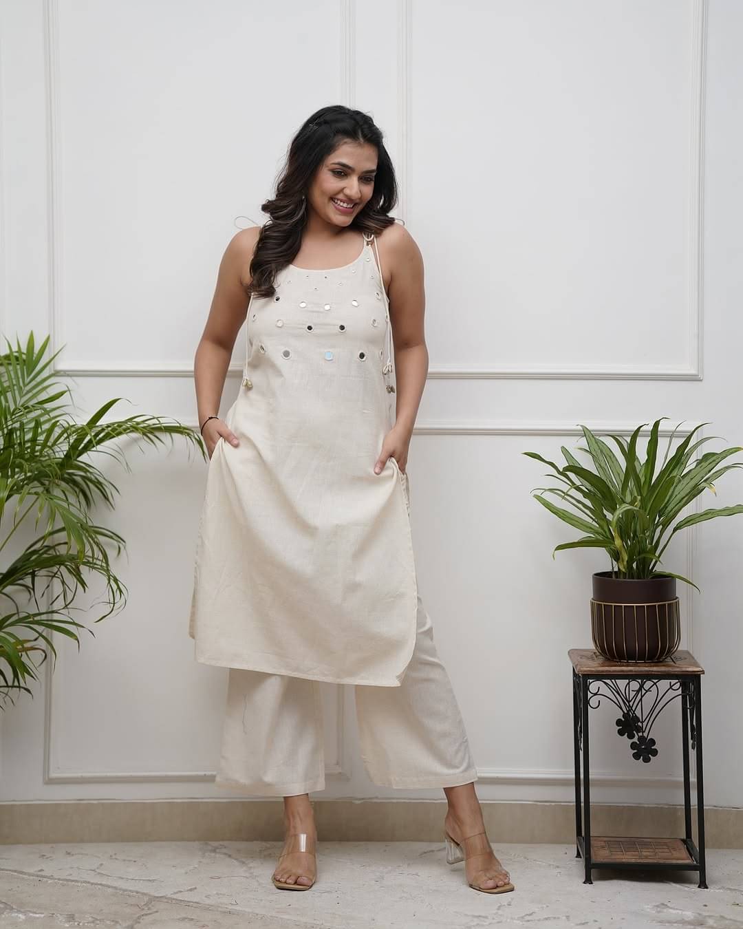Fashion Klub Women Cotton Embroidered A-line Kurti With Pants ( White ) Fashion Klub Women Cotton Embroidered A-line Kurti With Pants ( White )