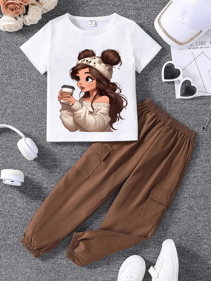     			Generic Pack of 1 Girls Cotton Blend Sweatshirt & Joggers ( Brown )