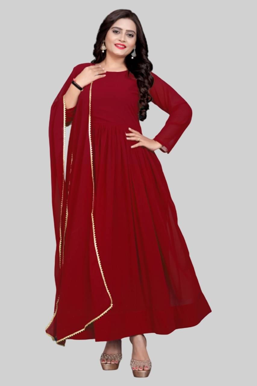     			JULEE Women Georgette Anarkali Stitched Ethnic Gown ( Maroon )