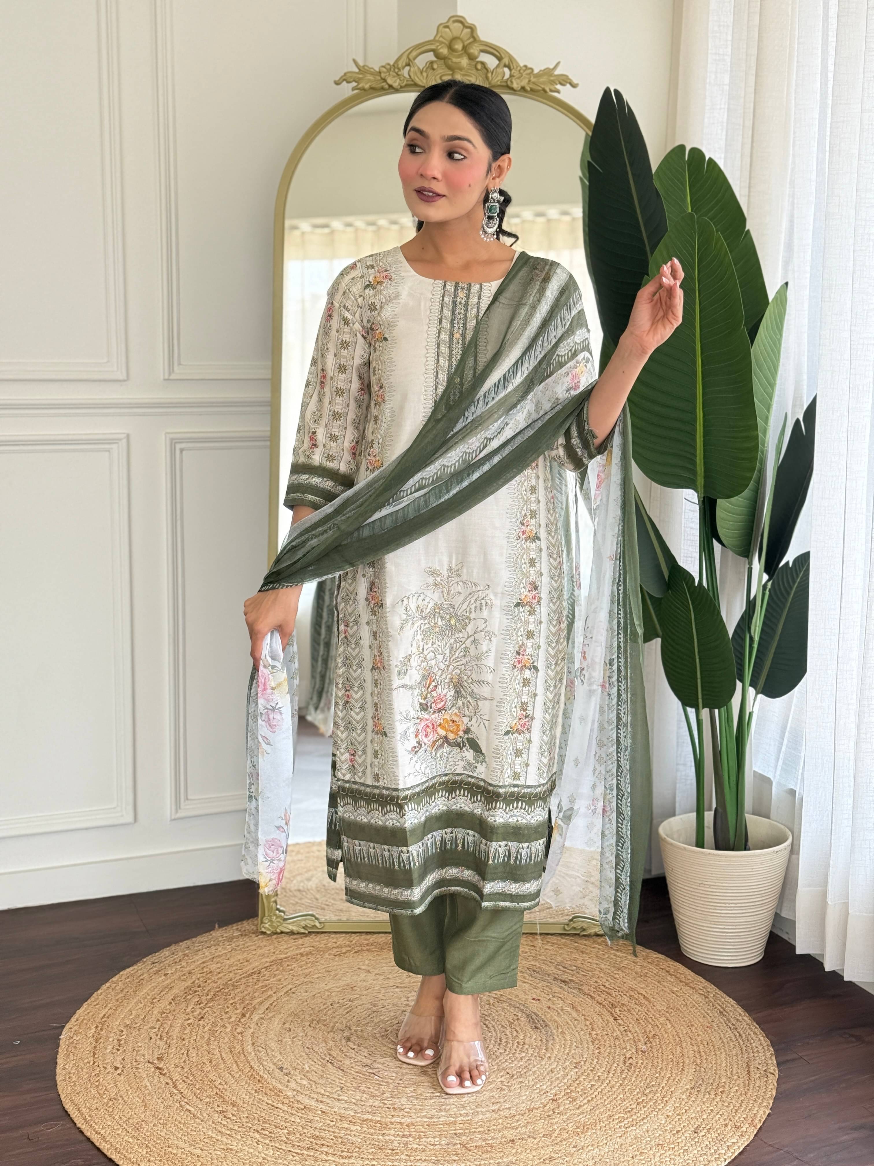 KOTRONS Women Viscose Embroidered Straight Kurti With Pants ( Sea Green ) KOTRONS Women Viscose Embroidered Straight Kurti With Pants ( Sea Green )