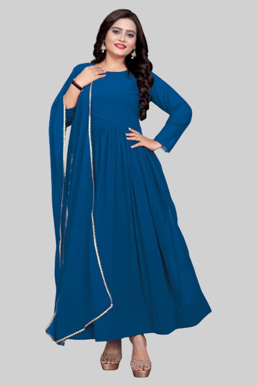     			KV Fashion Women Georgette Anarkali Stitched Ethnic Gown ( Teal )