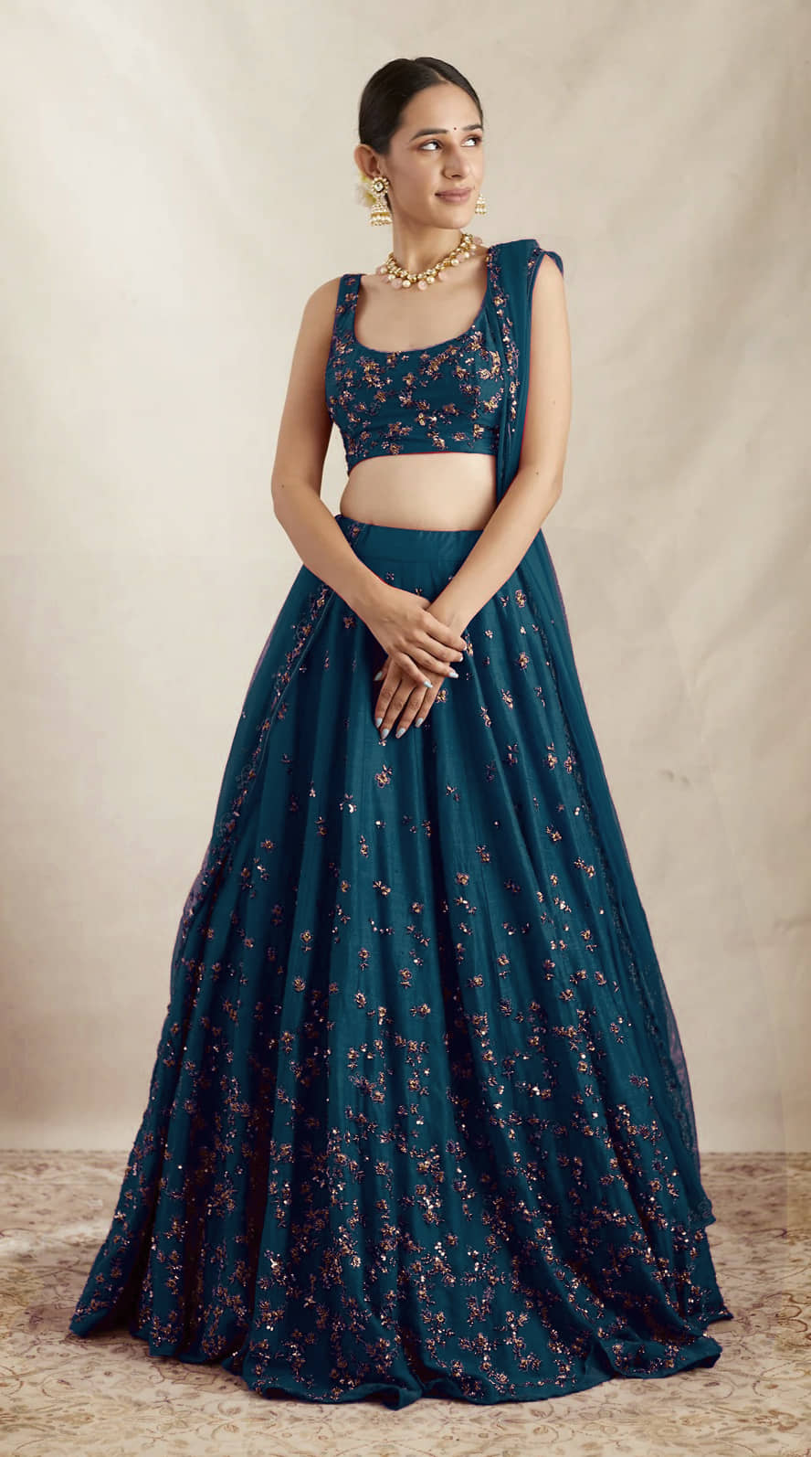 Lady Shopi Blue Silk Chaniya Choli Semi Stitched Lehenga Single
