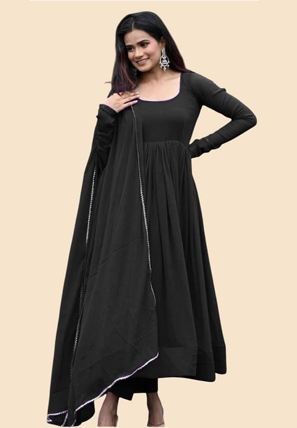 Lady Shopi Women Georgette Anarkali Stitched Ethnic Gown ( Black ) Lady Shopi Women Georgette Anarkali Stitched Ethnic Gown ( Black )