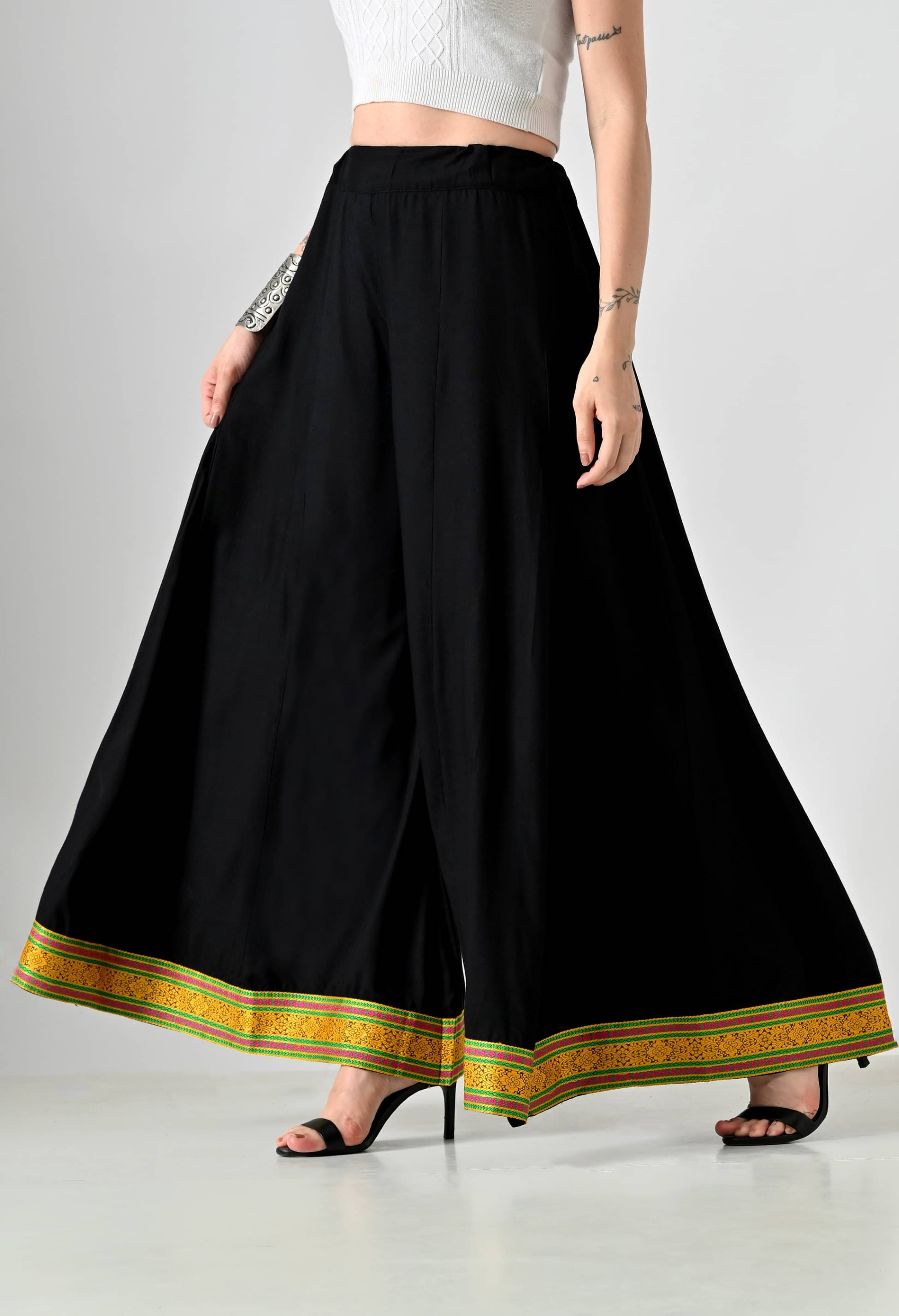 MAURYA Pack of 1 Rayon Wide leg Women's Palazzos ( Black )     			MAURYA Pack of 1 Rayon Wide leg Women's Palazzos ( Black )