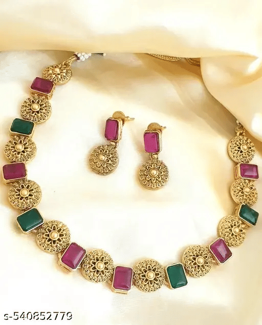     			Opus Gems Multi Color Alloy Necklace Set ( Pack of 1 )