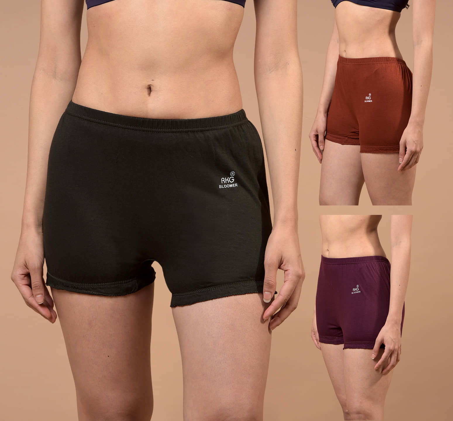 RKG Pack of 3 Cotton Lycra Boy Shorts For Women ( Multicolor )