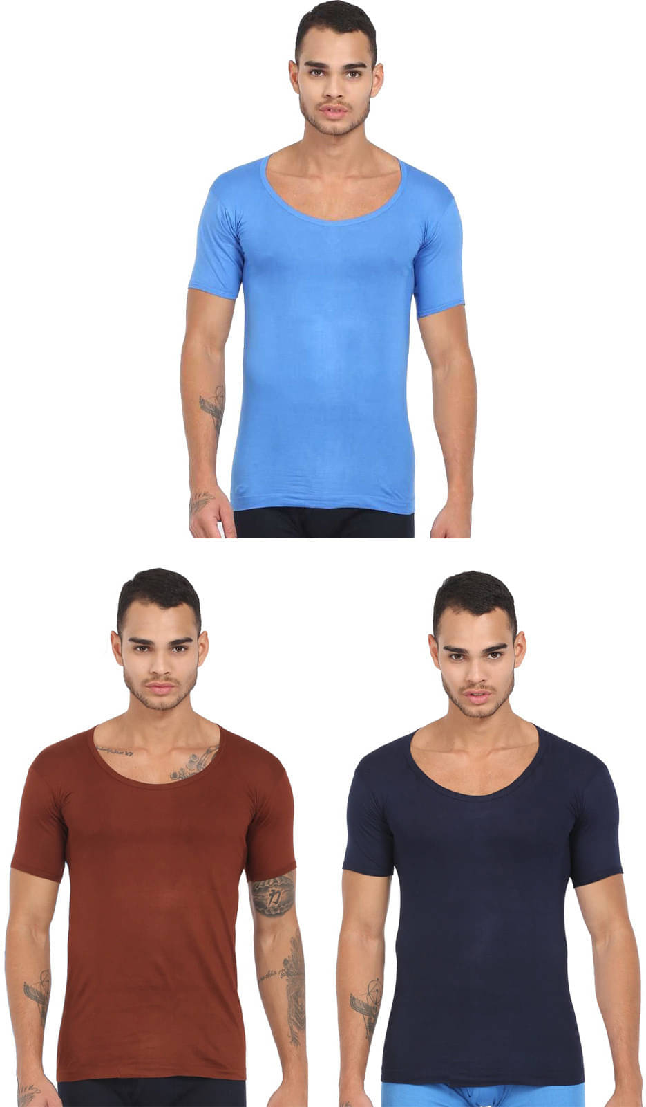 Rupa Jon Pack of 3 Cotton Basic Vest For Men ( Multicolor ) Rupa Jon Pack of 3 Cotton Basic Vest For Men ( Multicolor )