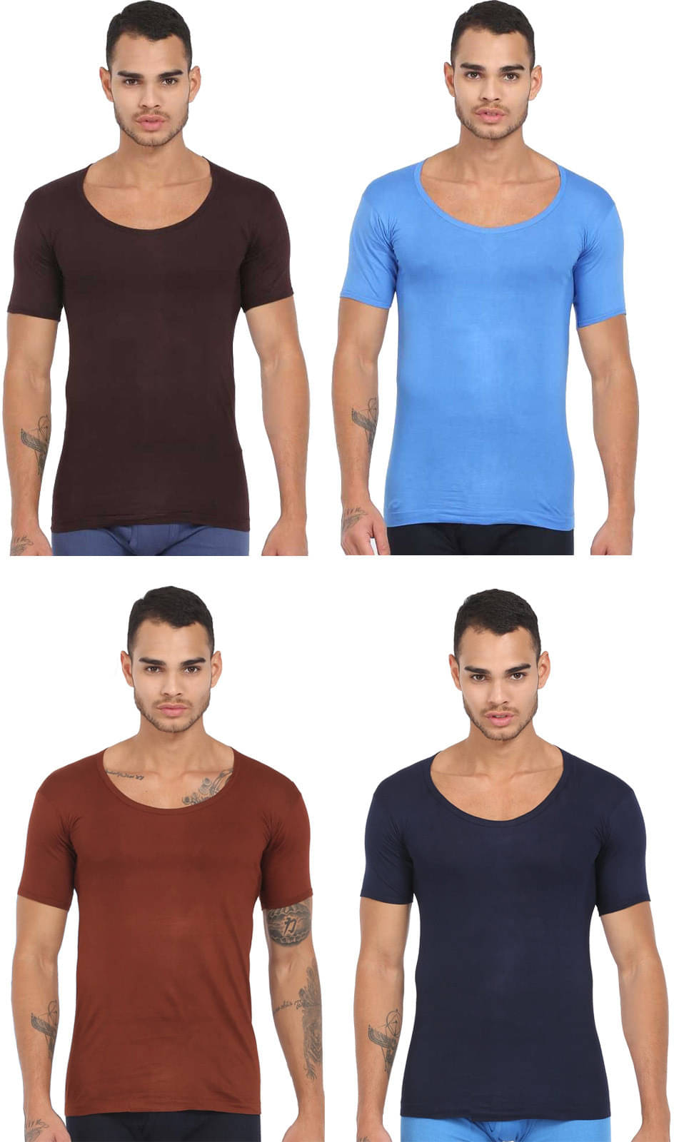 Rupa Jon Pack of 4 Cotton Basic Vest For Men ( Multicolor ) Rupa Jon Pack of 4 Cotton Basic Vest For Men ( Multicolor )