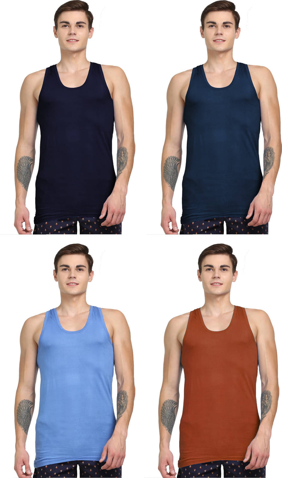     			Rupa Jon Pack of 4 Cotton Basic Vest For Men ( Multicolor )