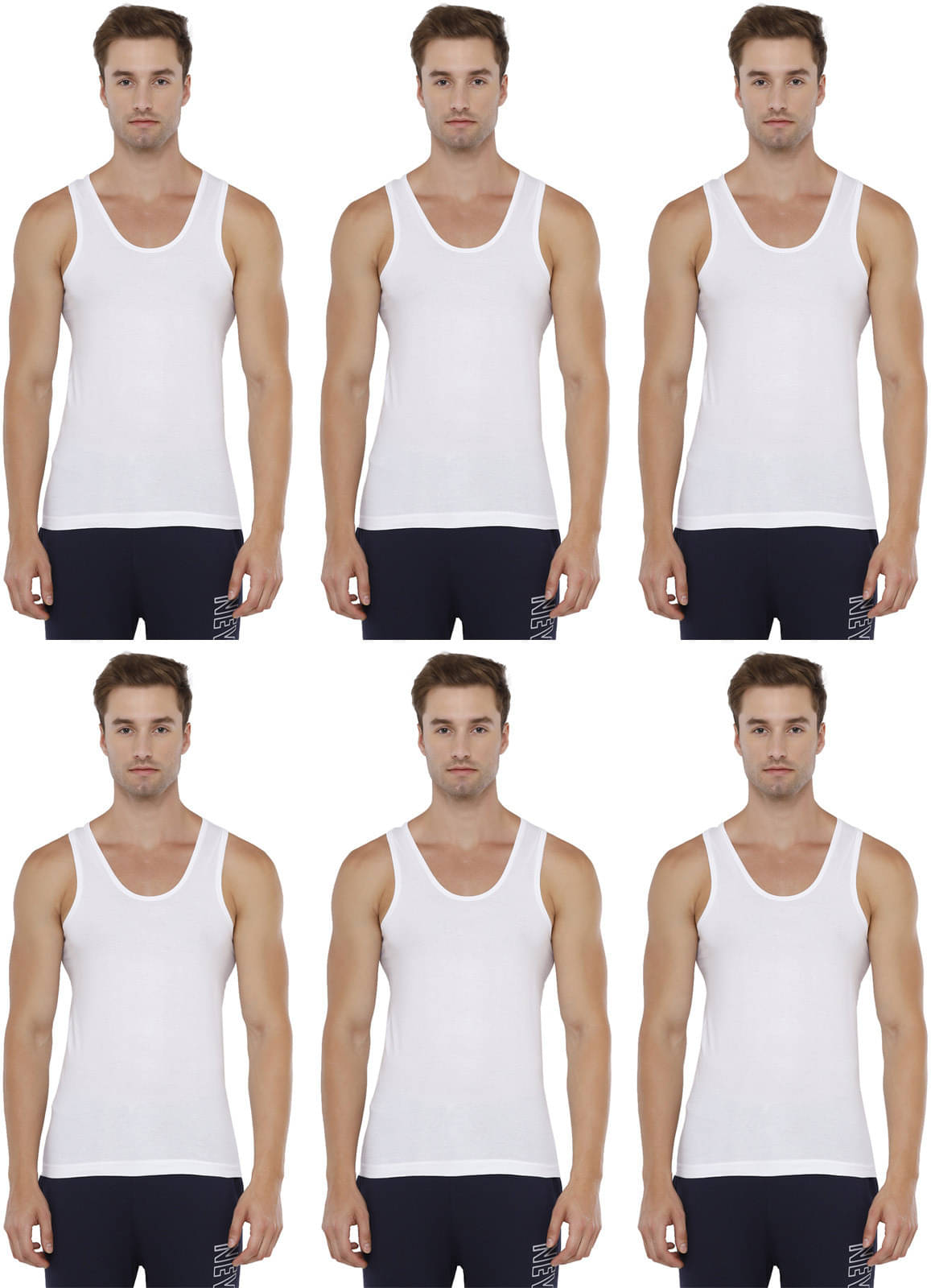 Rupa Jon Pack of 6 Cotton Basic Vest For Men ( White ) Rupa Jon Pack of 6 Cotton Basic Vest For Men ( White )