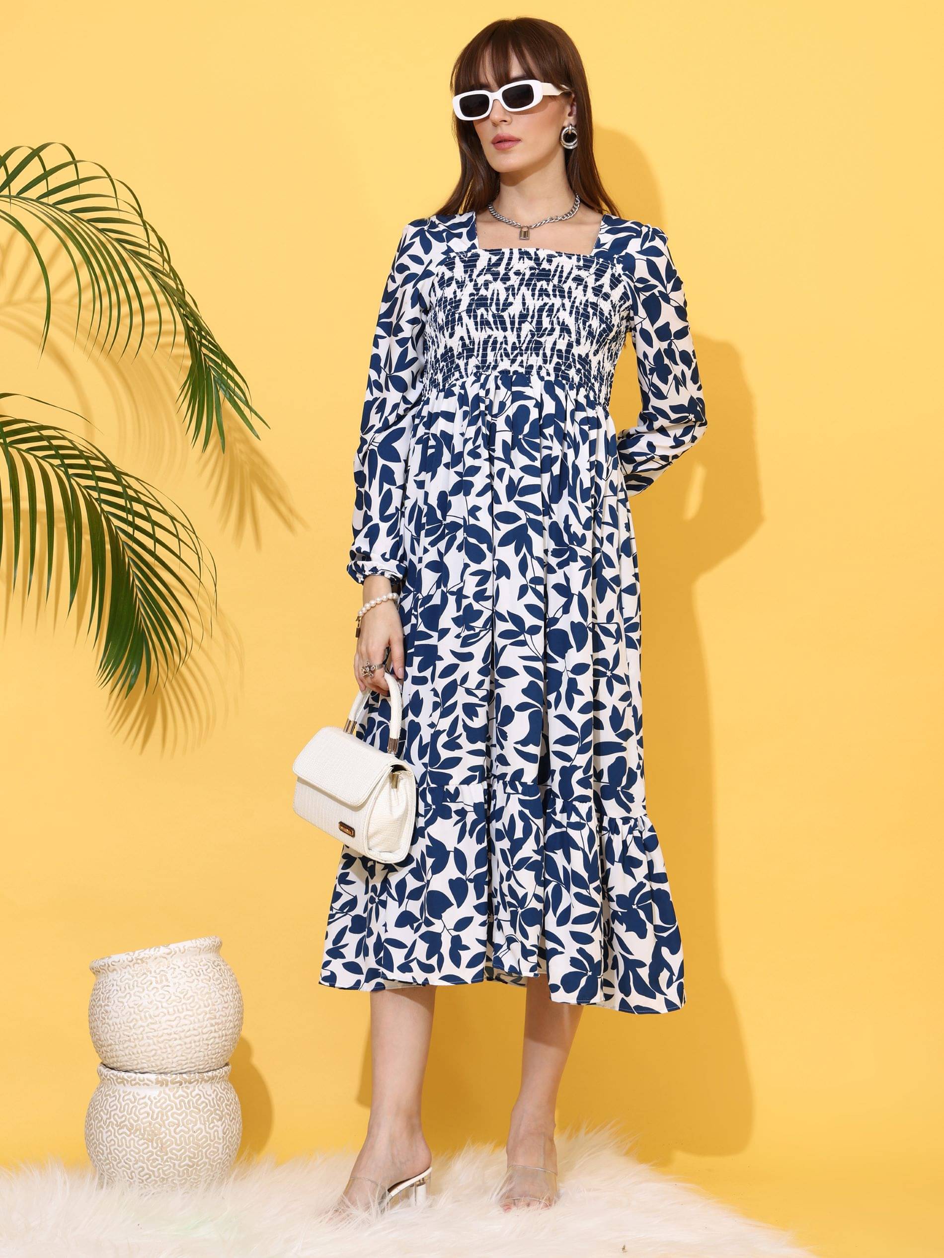     			Sheetal associates Women Crepe Printed Fit & Flare Dress ( Blue )