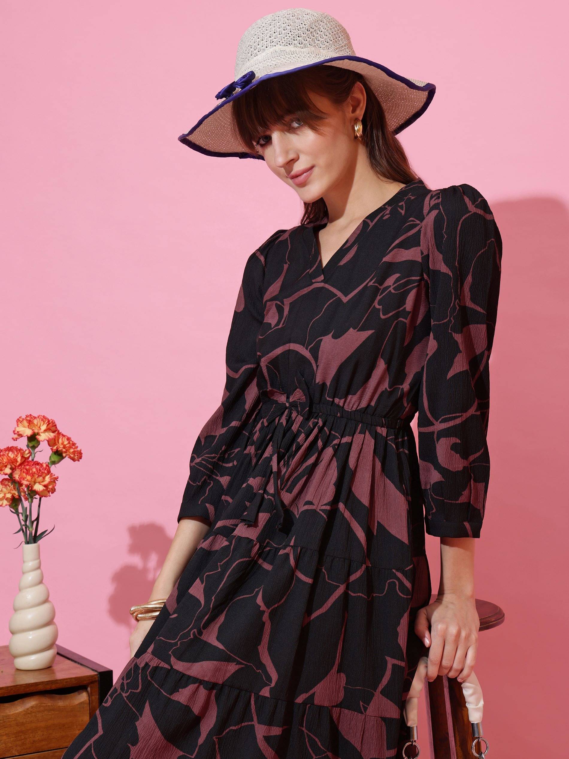     			Sheetal associates Women Crepe Printed Fit & Flare Dress ( Brown )