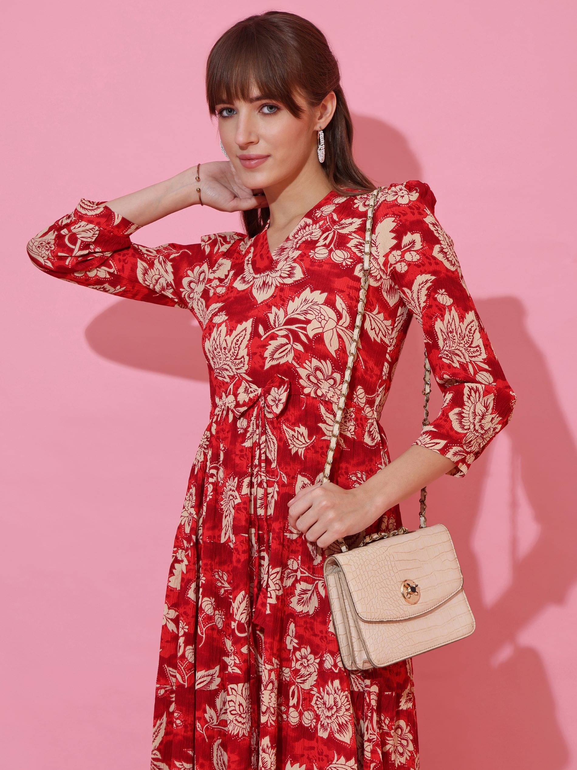     			Sheetal associates Women Crepe Printed Fit & Flare Dress ( Red )