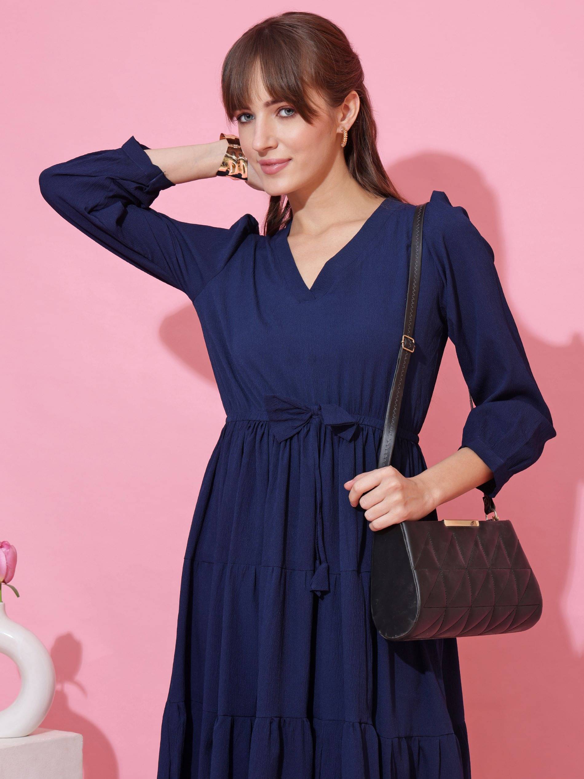     			Sheetal associates Women Crepe Solid Fit & Flare Dress ( Navy Blue )