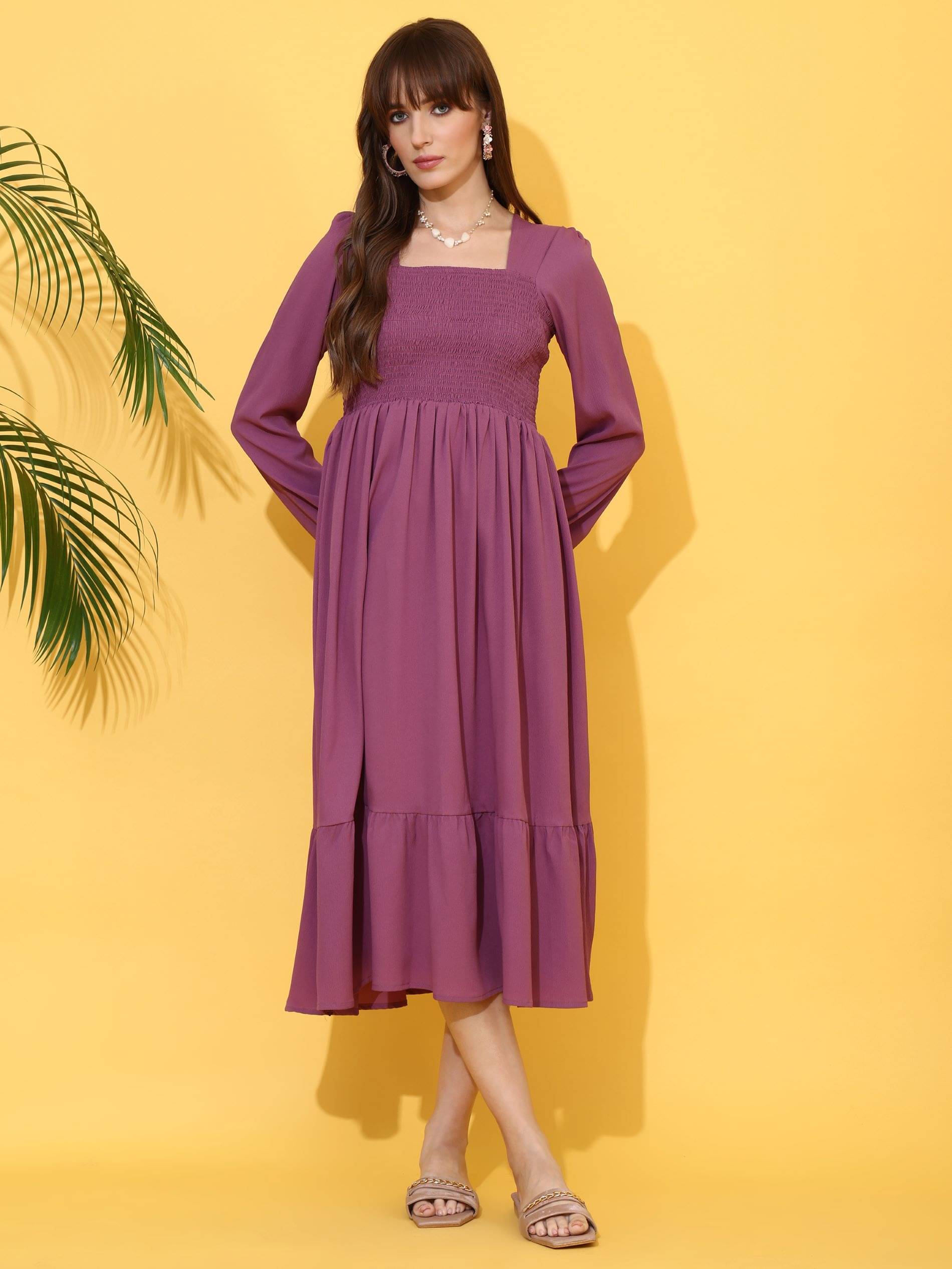 Sheetal associates Women Crepe Solid Fit & Flare Dress ( Purple ) Sheetal associates Women Crepe Solid Fit & Flare Dress ( Purple )