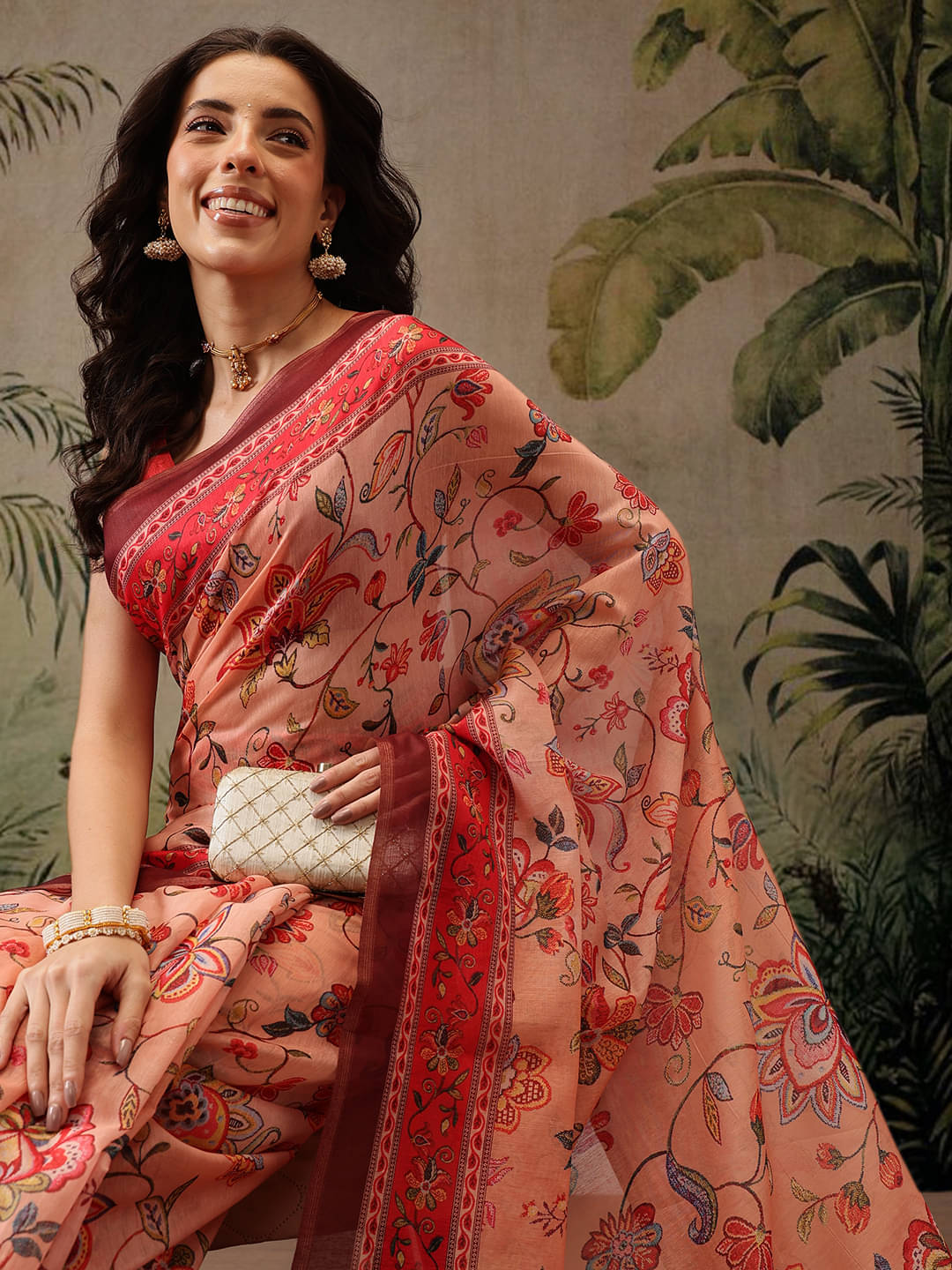 Silk Zone Cotton Blend Printed Chanderi saree With Unstitched Blouse Piece ( Orange ) Silk Zone Cotton Blend Printed Chanderi saree With Unstitched Blouse Piece ( Orange )