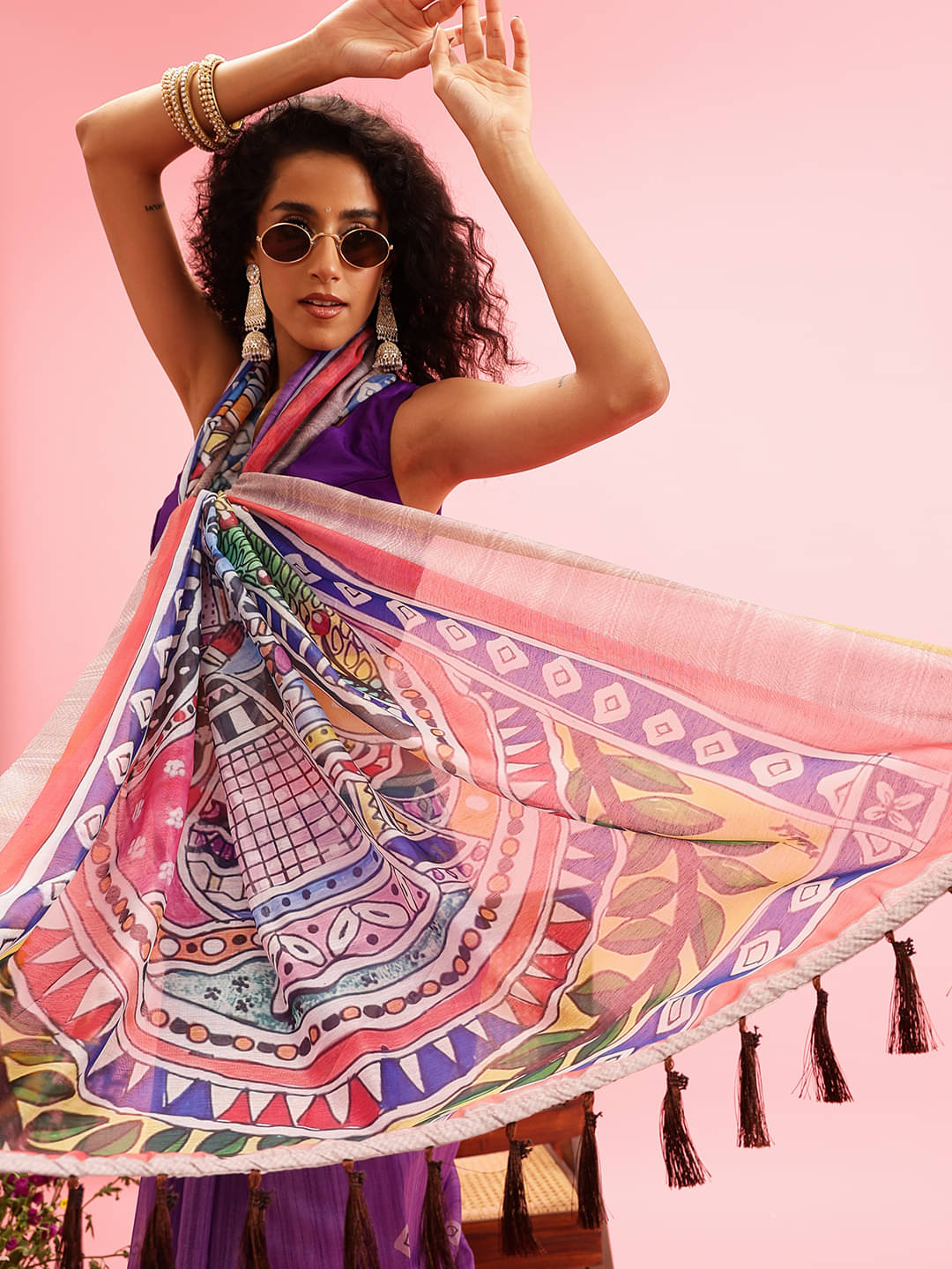    			Silk Zone Cotton Blend Printed Chanderi saree With Unstitched Blouse Piece ( Purple )