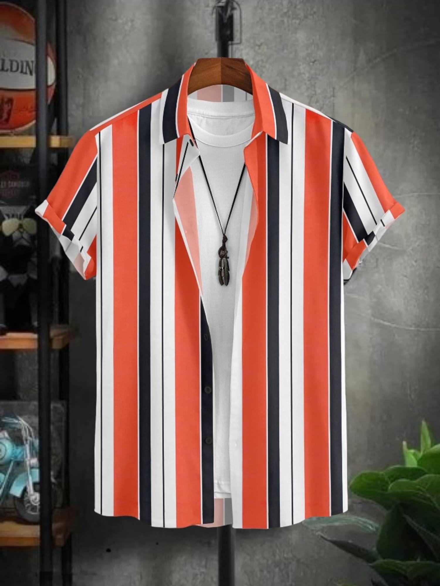    			Zonanza Polyester Slim Fit Striped Half Sleeves Men's Casual Shirt - Orange ( Pack of 1 )