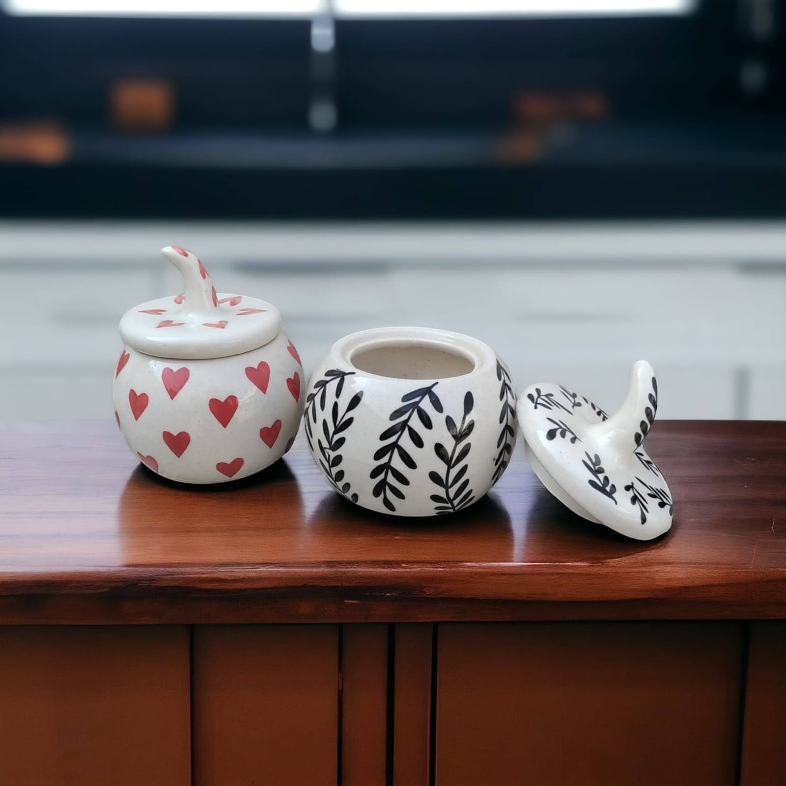     			Malaikah Multi Combo Salt Jar Ceramic Red Tea/Coffee/Sugar Container ( Set of 2 )