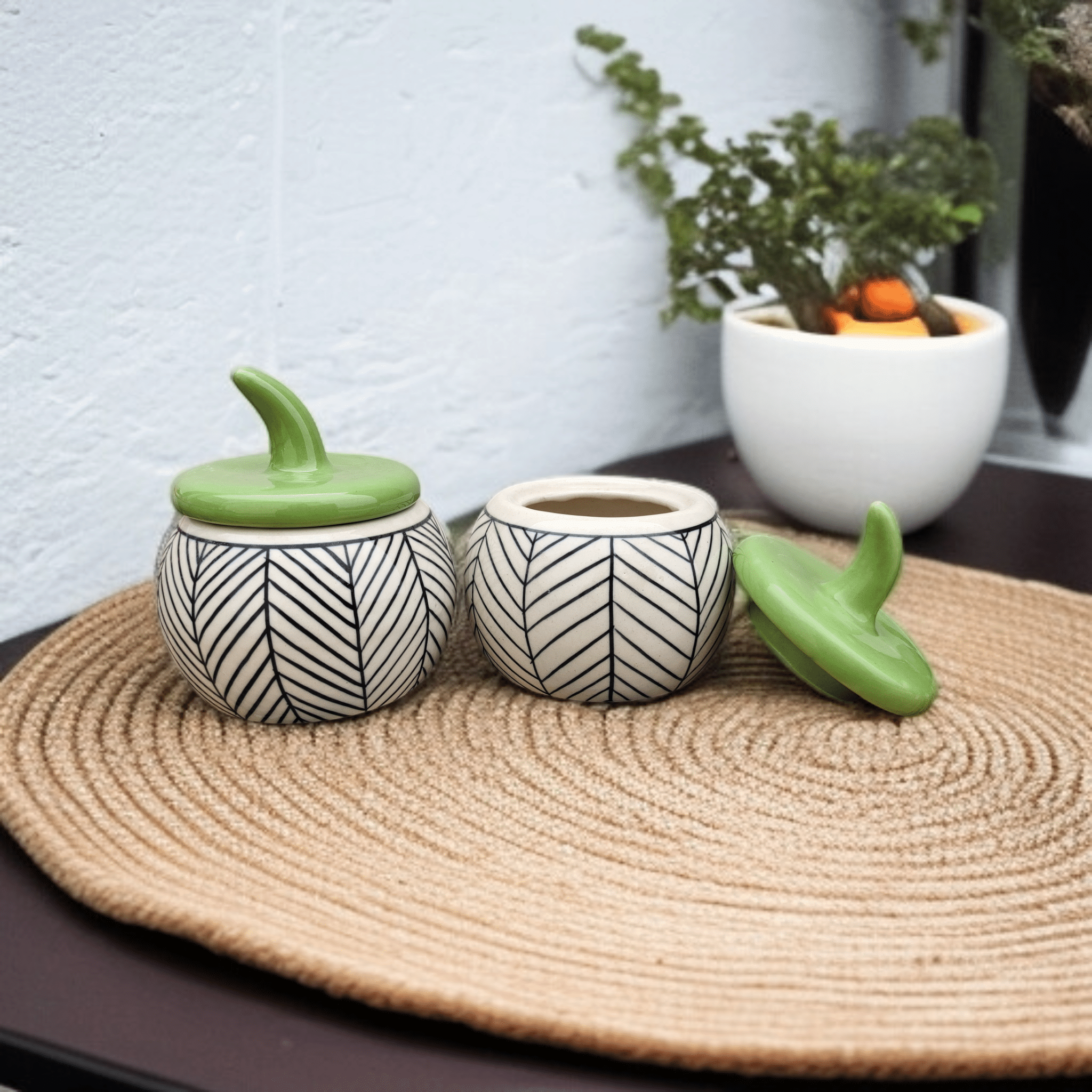     			Malaikah Olive Salt Jar Ceramic Olive Green Tea/Coffee/Sugar Container ( Set of 2 )