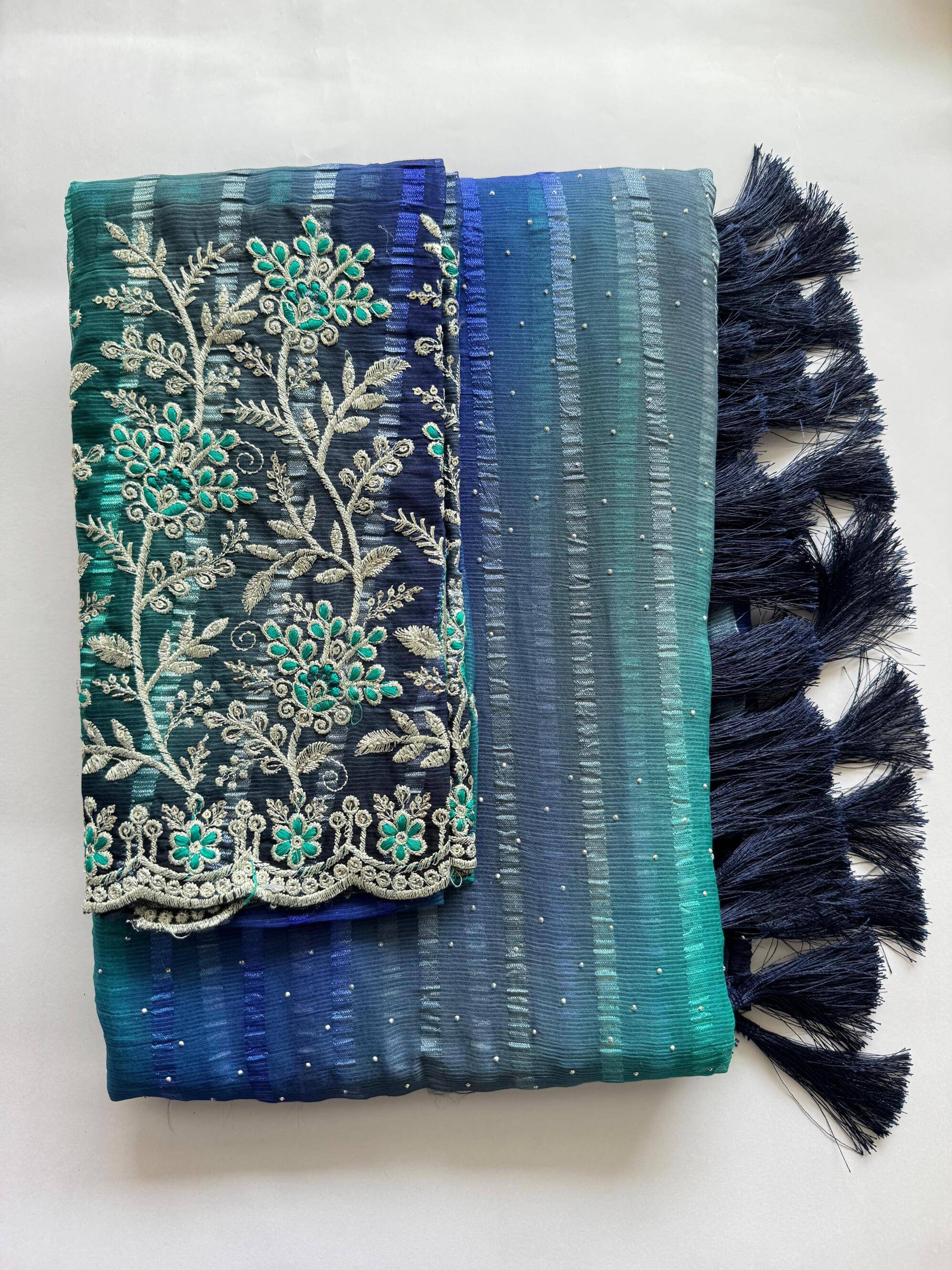     			AB Silk Georgette Solid Leheriya Saree With Unstitched Blouse Piece ( Blue,Rama )