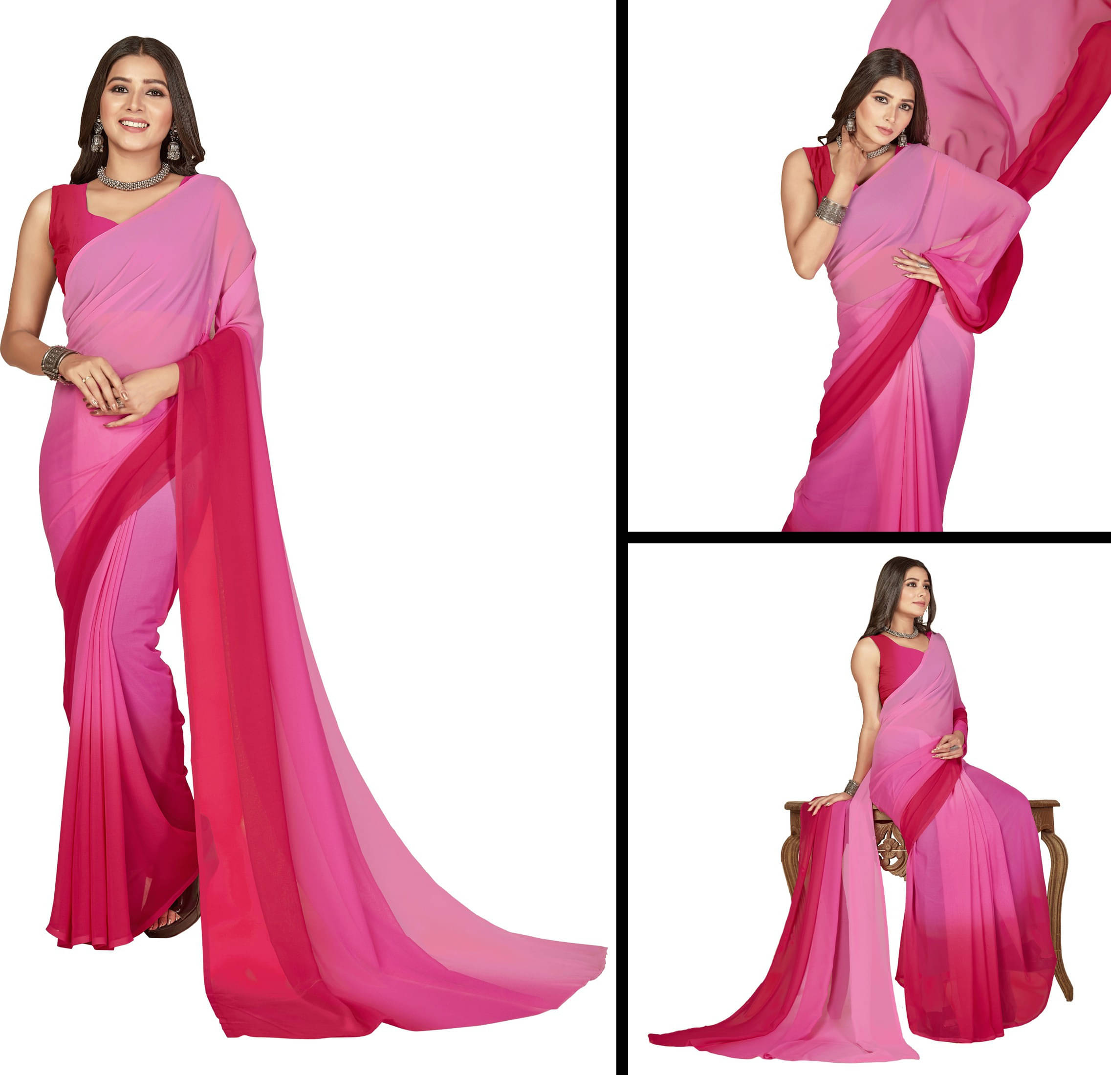ANAND SAREES Georgette Colorblock Saree With Unstitched Blouse Piece ( Pink ) ANAND SAREES Georgette Colorblock Saree With Unstitched Blouse Piece ( Pink )