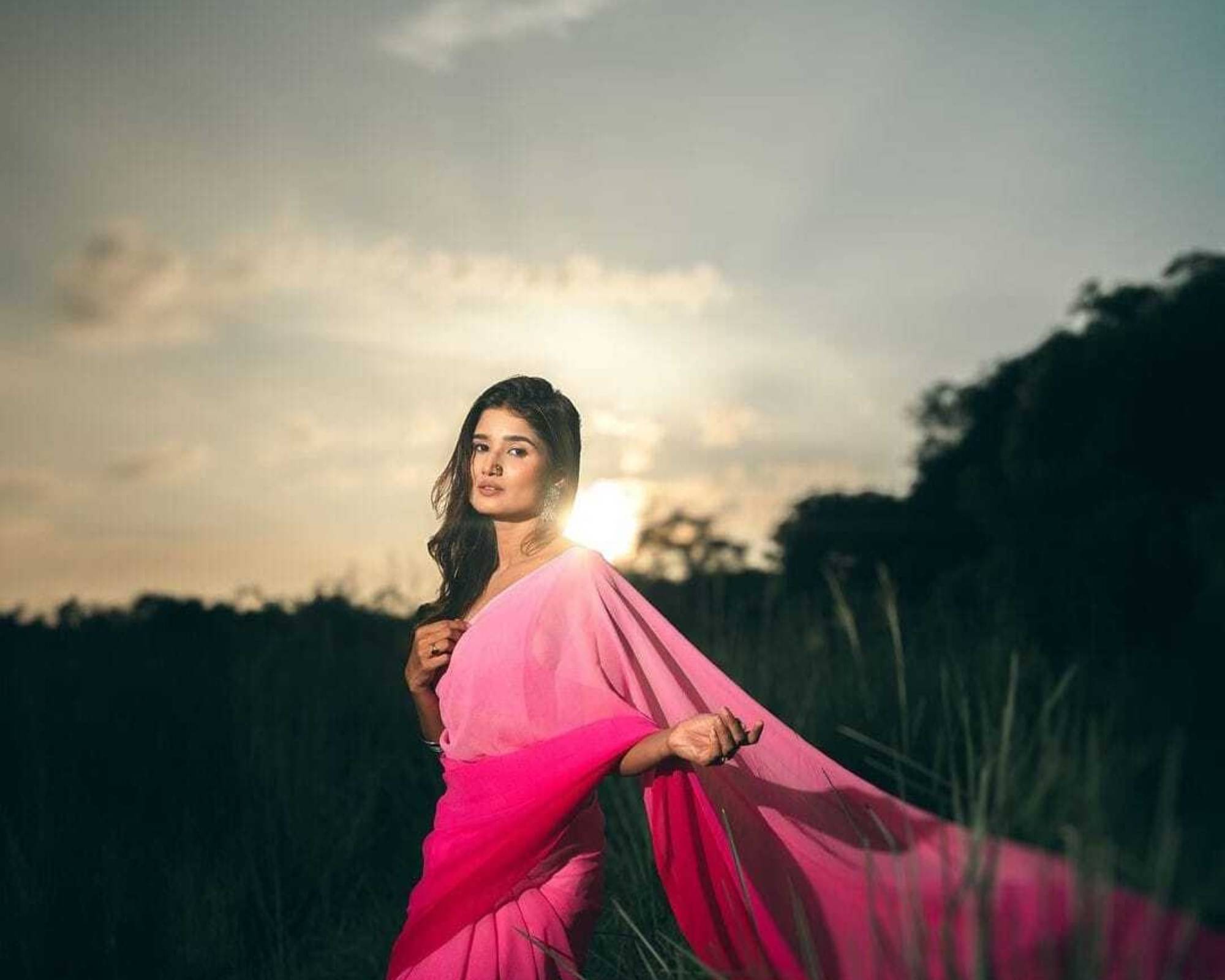     			ANAND SAREES Georgette Colorblock Saree With Unstitched Blouse Piece ( Pink )