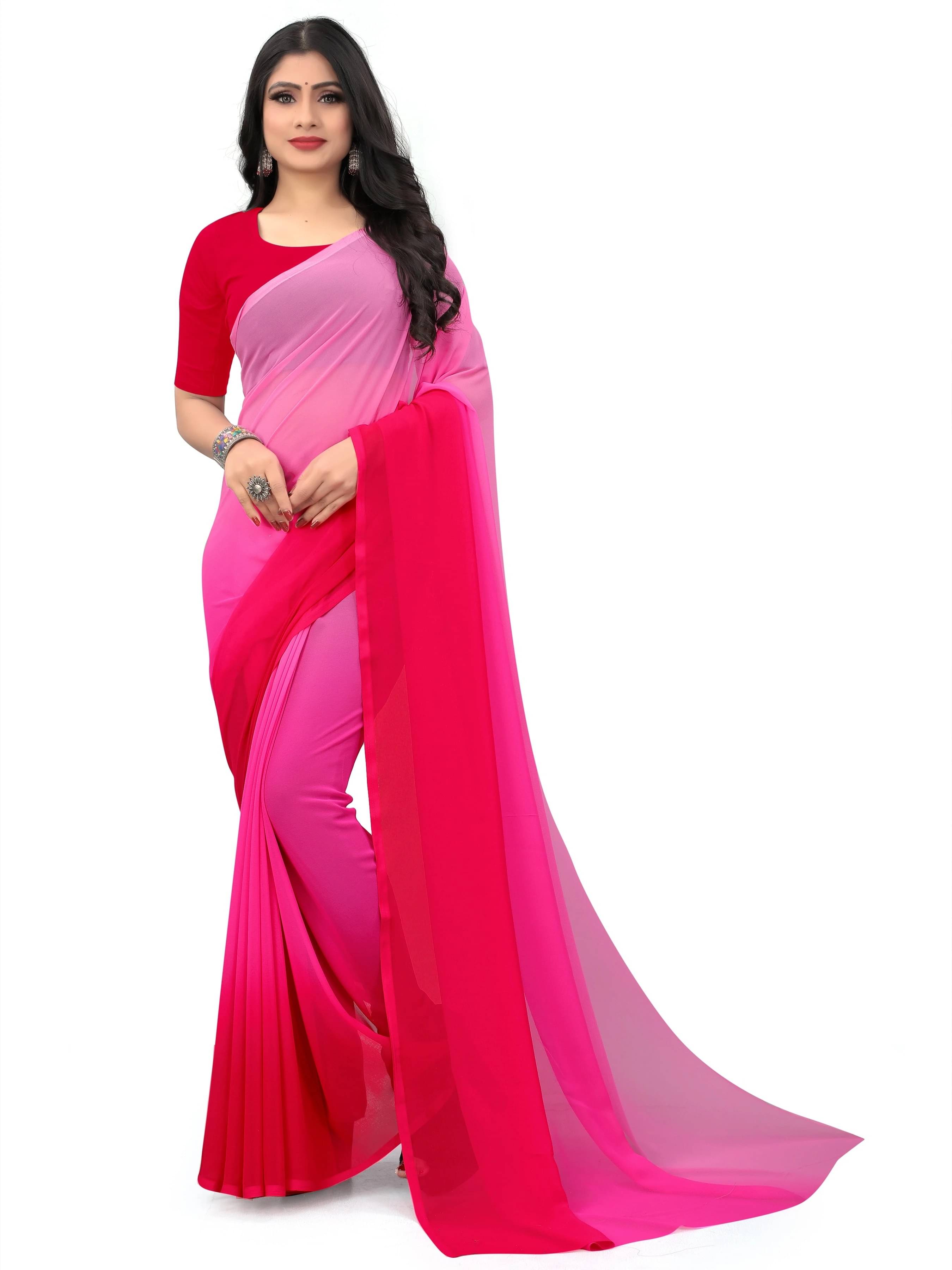 ANAND SAREES Georgette Colorblock Saree With Unstitched Blouse Piece ( Pink ) ANAND SAREES Georgette Colorblock Saree With Unstitched Blouse Piece ( Pink )