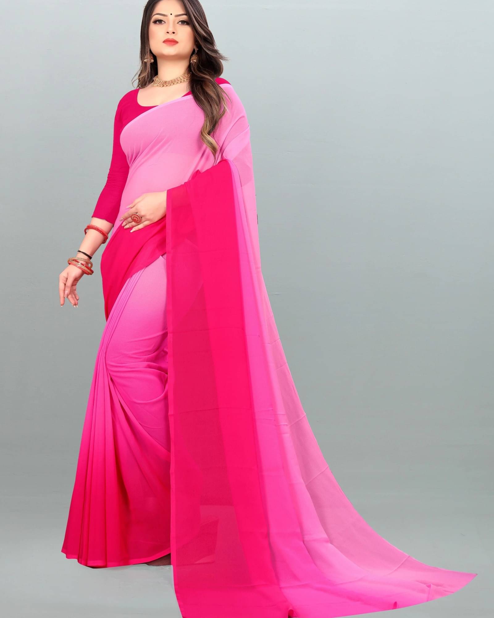 ANAND SAREES Georgette Colorblock Saree With Unstitched Blouse Piece ( Pink ) ANAND SAREES Georgette Colorblock Saree With Unstitched Blouse Piece ( Pink )