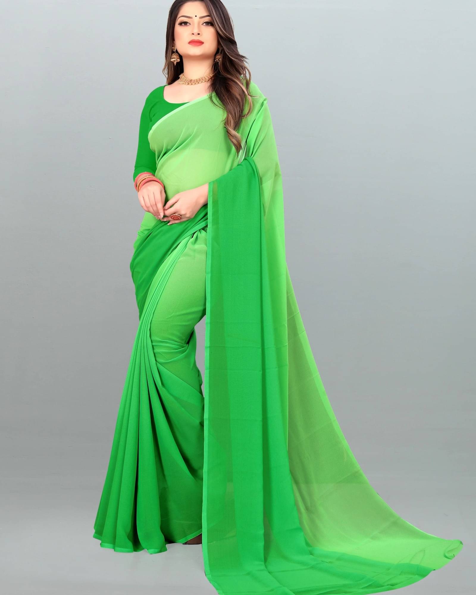 ANAND SAREES Georgette Colorblock Saree With Unstitched Blouse Piece ( Green ) ANAND SAREES Georgette Colorblock Saree With Unstitched Blouse Piece ( Green )