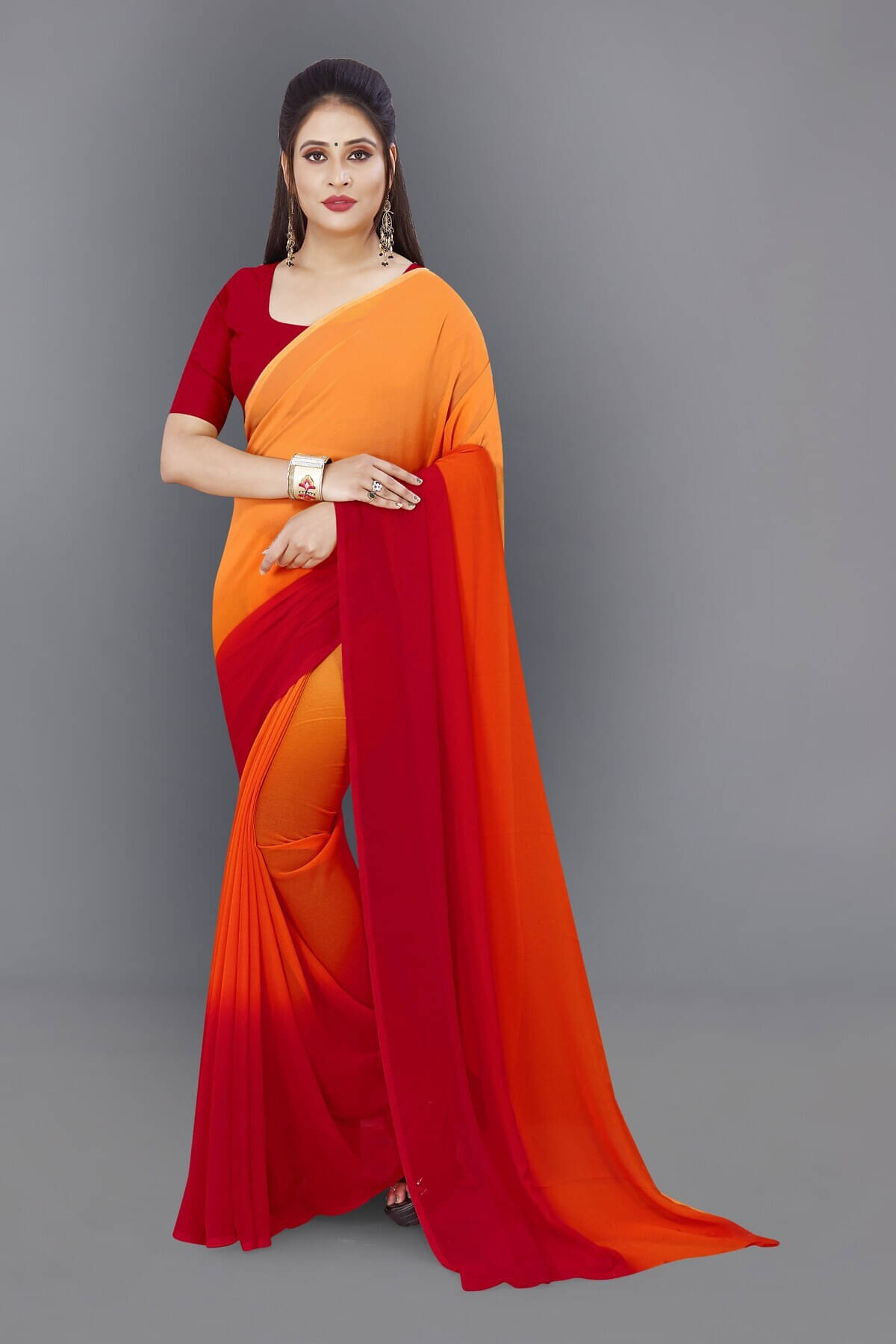 ANAND SAREES Georgette Colorblock Saree With Unstitched Blouse Piece ( Multicolor ) ANAND SAREES Georgette Colorblock Saree With Unstitched Blouse Piece ( Multicolor )