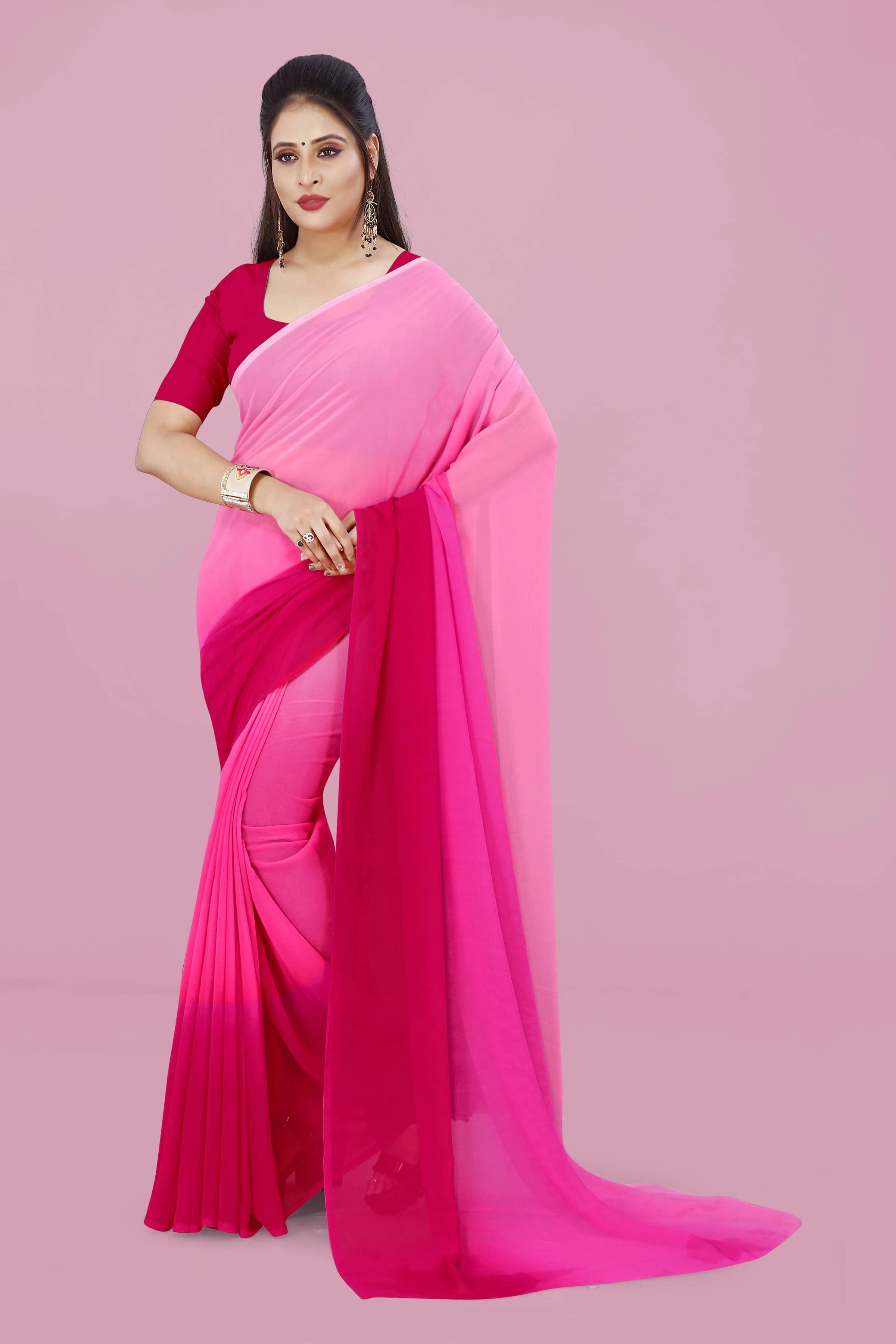     			ANAND SAREES Georgette Dyed Saree With Unstitched Blouse Piece ( Pink )