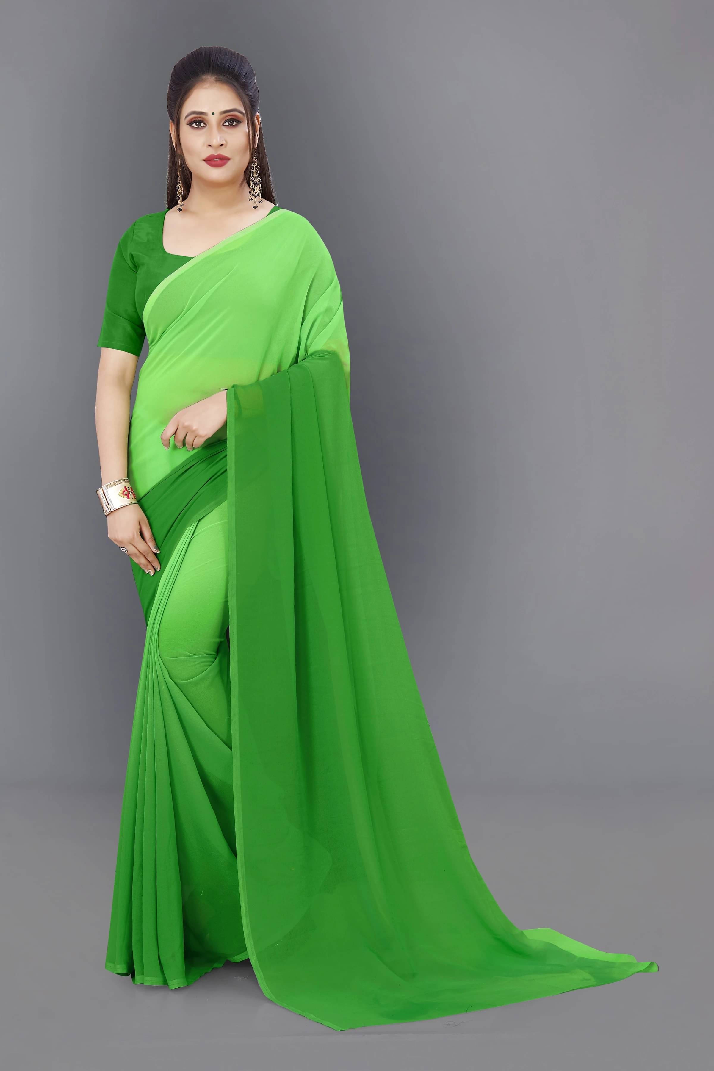     			ANAND SAREES Georgette Dyed Saree With Unstitched Blouse Piece ( Green )