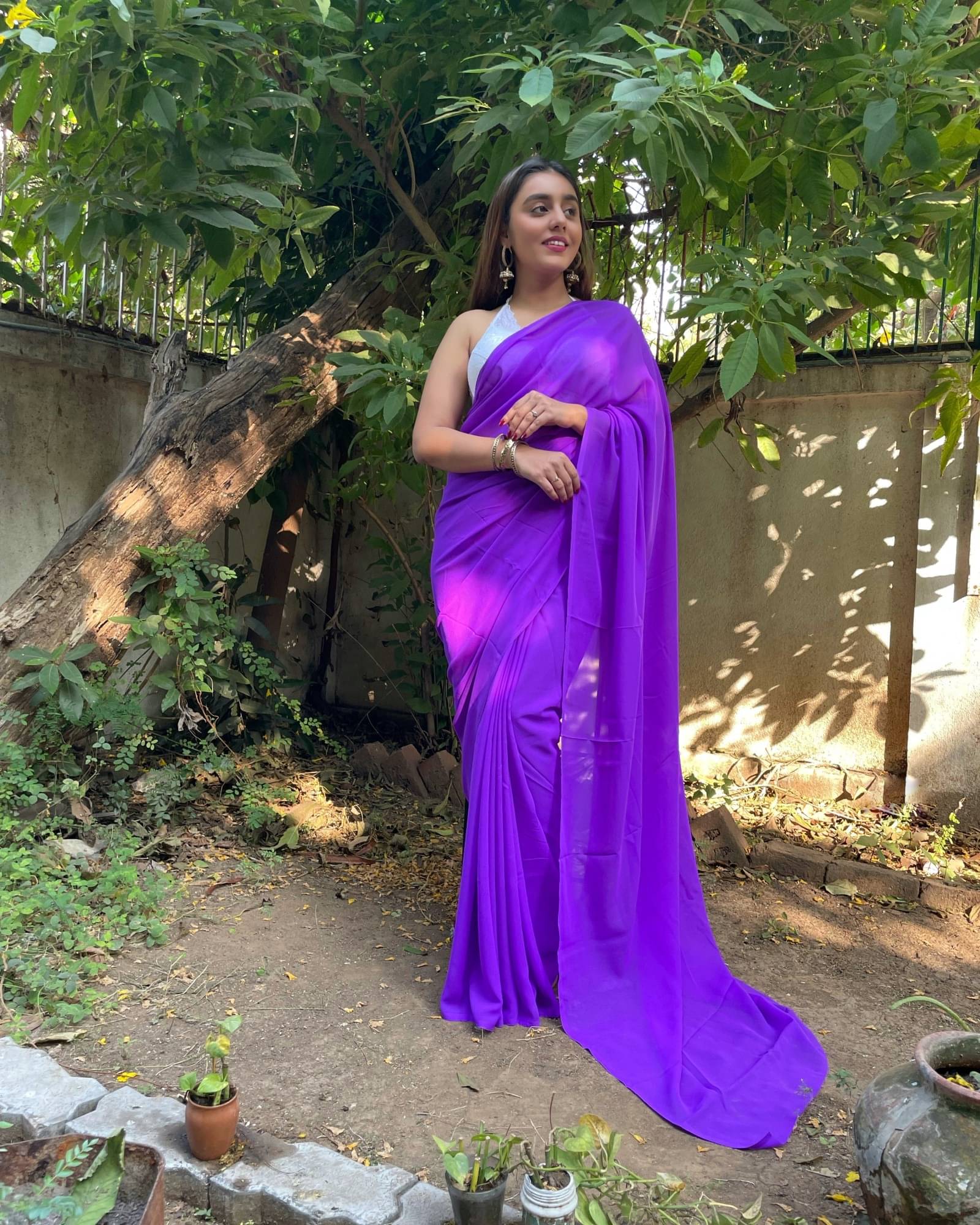 ANAND SAREES Georgette Dyed Saree With Unstitched Blouse Piece ( Purple ) ANAND SAREES Georgette Dyed Saree With Unstitched Blouse Piece ( Purple )