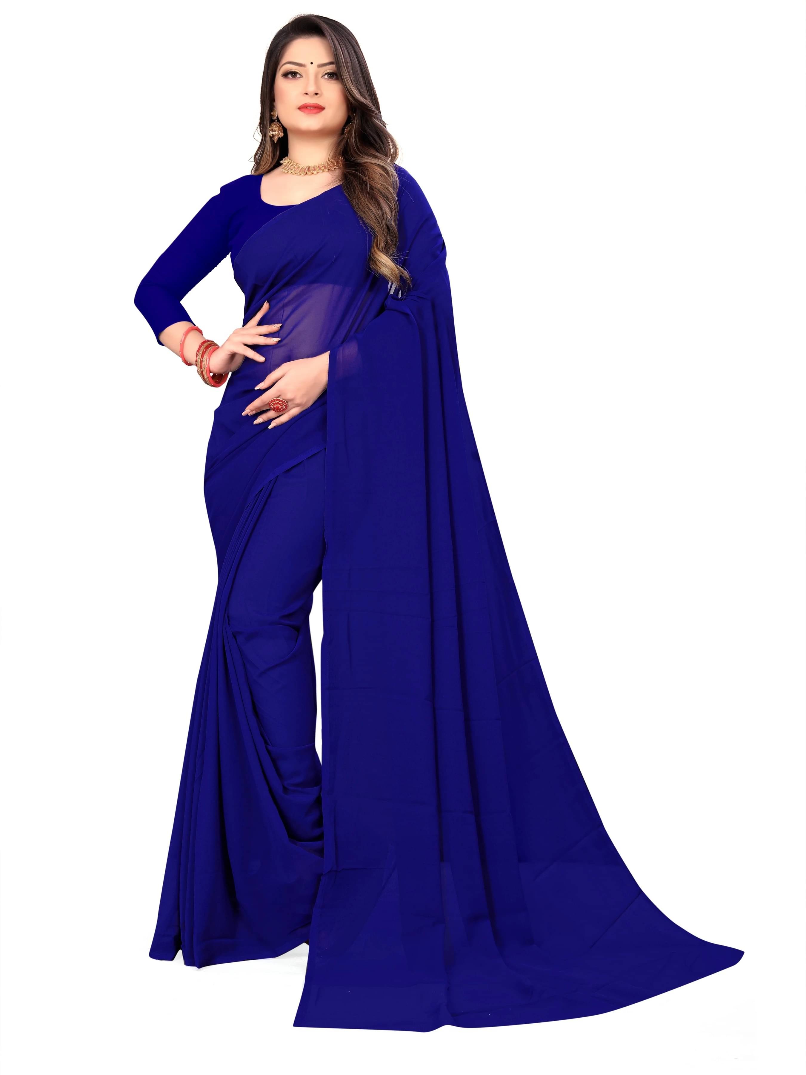 ANAND SAREES Georgette Dyed Saree With Unstitched Blouse Piece ( Navy Blue ) ANAND SAREES Georgette Dyed Saree With Unstitched Blouse Piece ( Navy Blue )