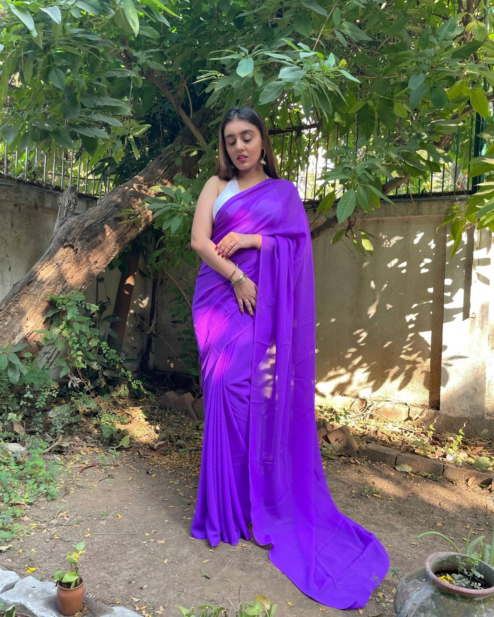 ANAND SAREES Georgette Dyed Saree With Unstitched Blouse Piece ( Purple ) ANAND SAREES Georgette Dyed Saree With Unstitched Blouse Piece ( Purple )