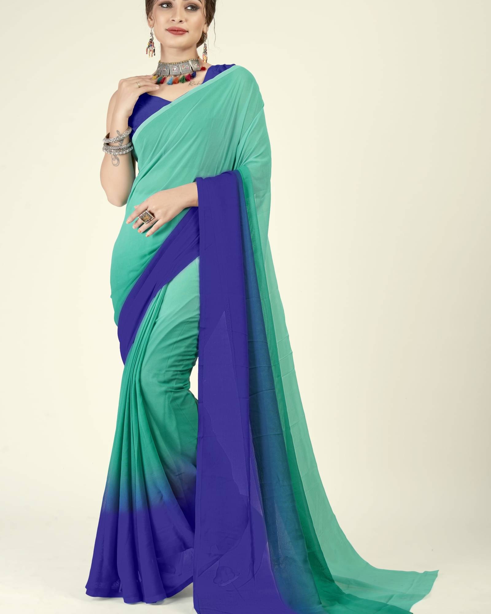 ANAND SAREES Georgette Dyed Saree With Unstitched Blouse Piece ( Multicolor ) ANAND SAREES Georgette Dyed Saree With Unstitched Blouse Piece ( Multicolor )