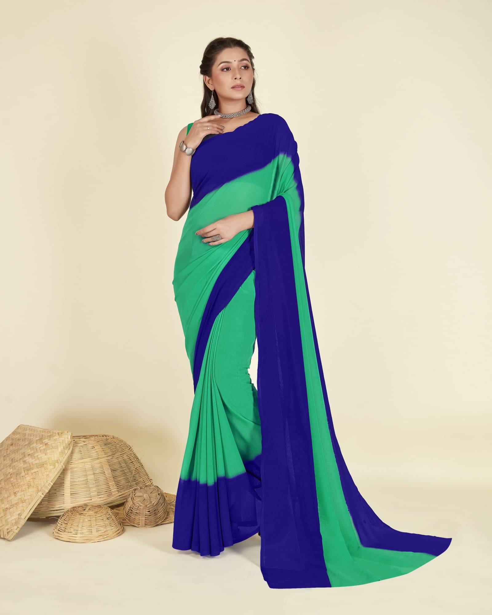     			ANAND SAREES Georgette Dyed Saree With Unstitched Blouse Piece ( Multicolor )