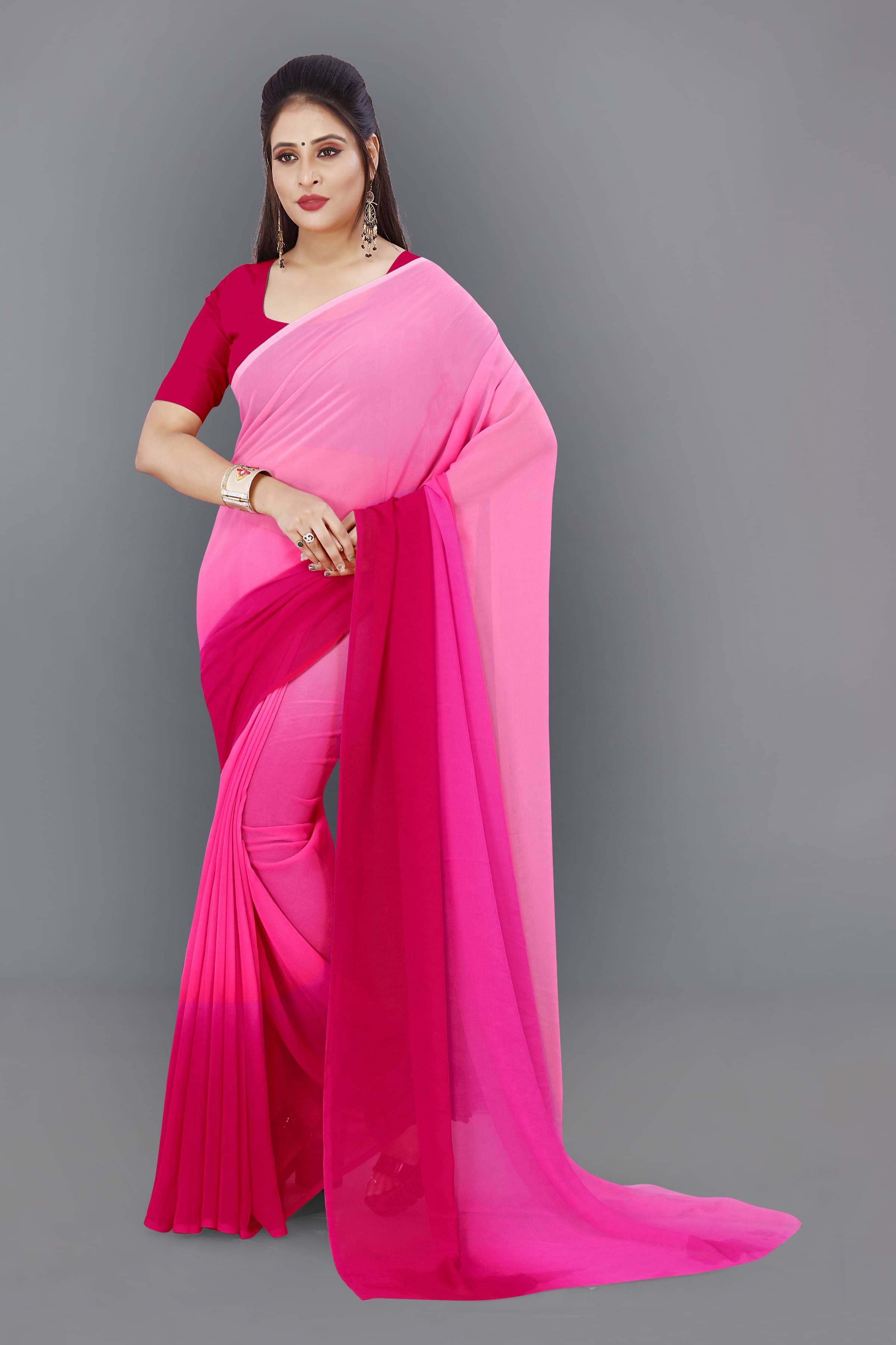 ANAND SAREES Georgette Dyed Saree With Unstitched Blouse Piece ( Pink ) ANAND SAREES Georgette Dyed Saree With Unstitched Blouse Piece ( Pink )