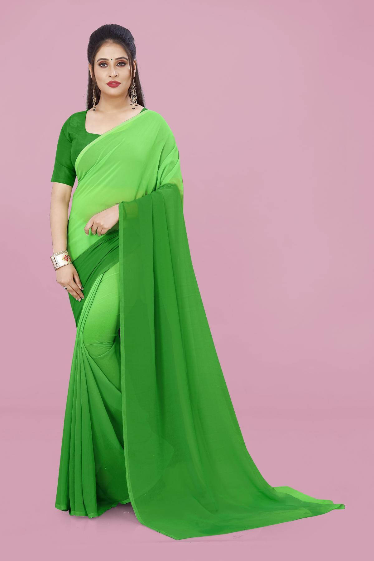     			ANAND SAREES Georgette Dyed Saree With Unstitched Blouse Piece ( Green )