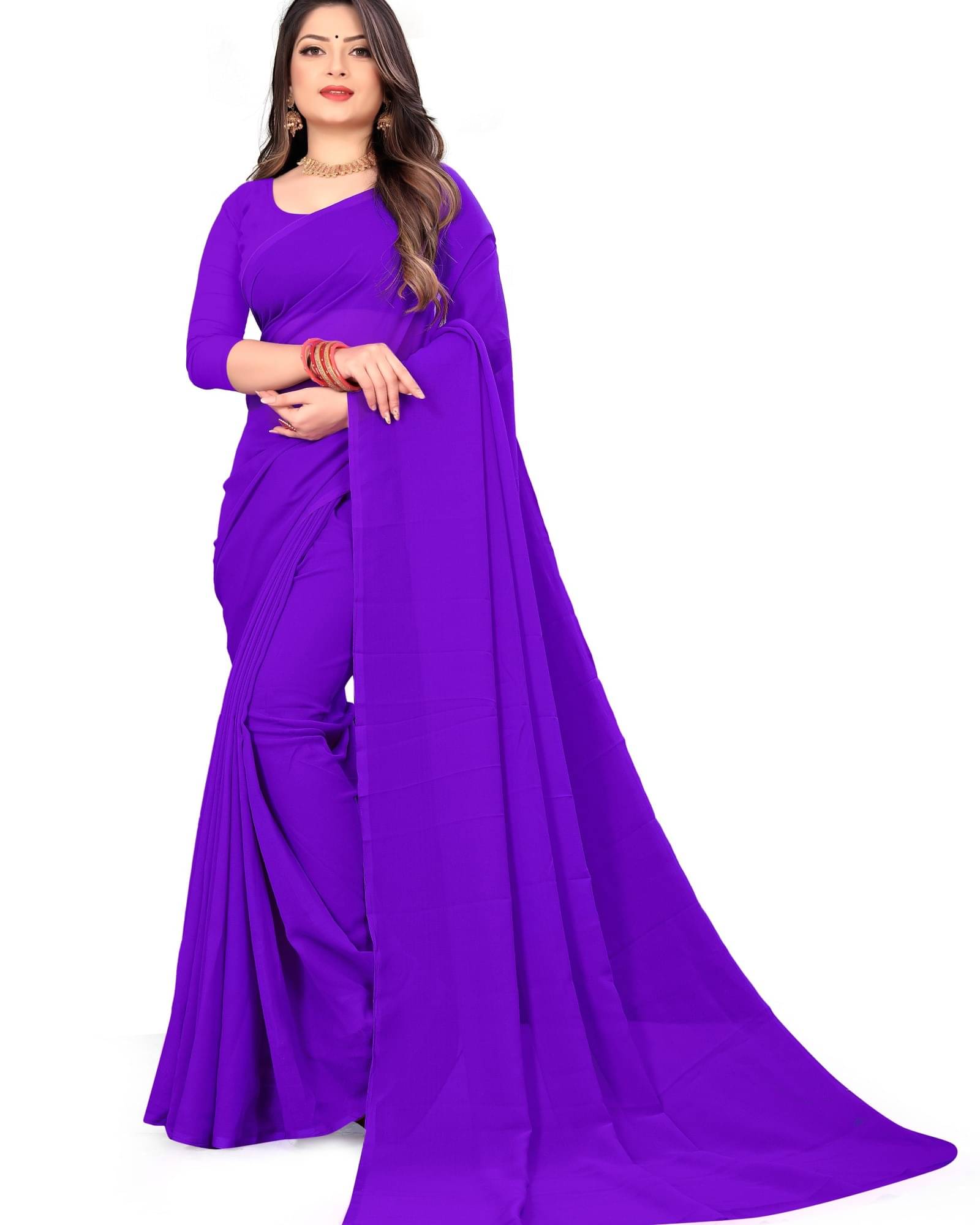     			ANAND SAREES Georgette Dyed Saree With Unstitched Blouse Piece ( Purple )